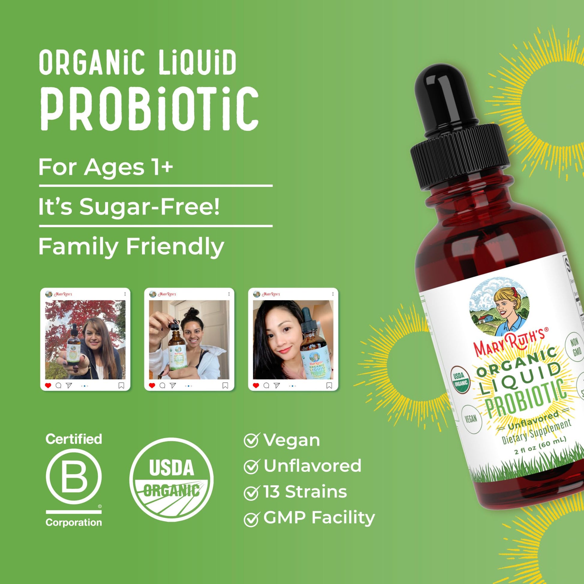 MaryRuth Organics Liquid Probiotic for Ages 4+ | 2 Billion CFU | 13 Probiotic Strains | Gut Health & Digestive Support | Gas & Bloating Support | Vegan | Gluten Free | Travel-Friendly | 20 Servings MARYRUTH'S buy supplements canada