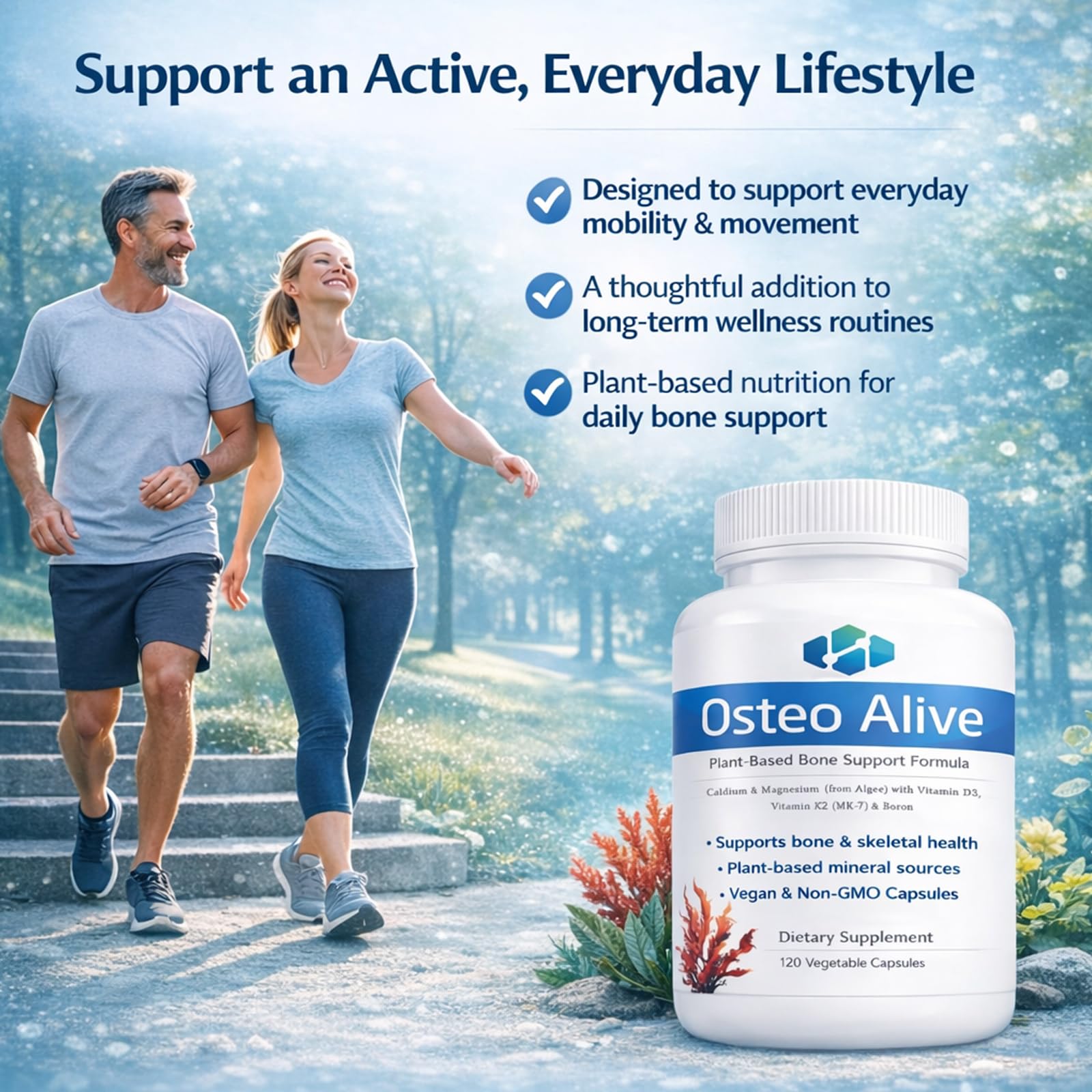 AIFBENK Osteo Alive Bone Support, with Plant-Based Calcium & Magnesium (from Algae), Vitamin D3 (from Lichen), Vitamin K2 (MK-7), Boron & BioPerine, Helps Support Bone & Skeletal Health AIFBENK buy supplements canada