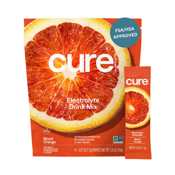 Cure Hydration | Plant-Based Electrolyte Drink Mix | No Added Sugar | FSA-HSA | Dehydration Relief Powder Made with Coconut Water | Non-GMO | Vegan | Pouch of 14 Packets - Blood Orange Cure Hydration buy supplements canada