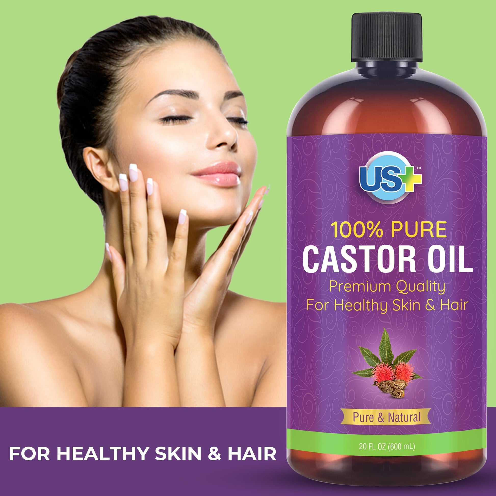 Us+ 20oz 100% Pure Castor Oil - Cold-pressed, Unrefined, Hexane-free - USP Grade - Premium Quality Us+ buy supplements canada