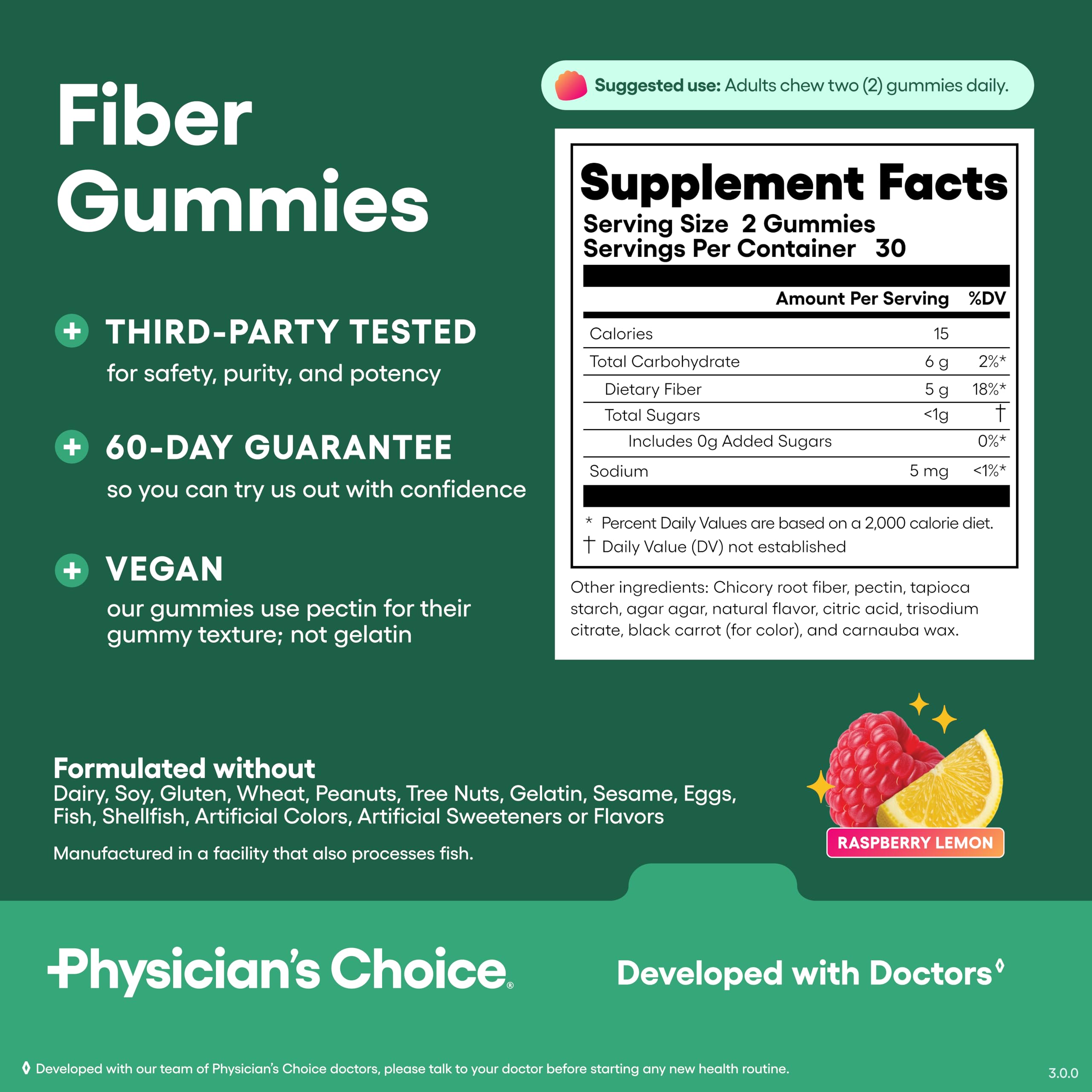 Physician’s Choice Fiber Gummies for Digestive Health & Regularity - Raspberry Lemon Flavor - No Sugar Added & Vegan - Natural Chicory Root Prebiotic Fiber Physician's CHOICE buy supplements canada