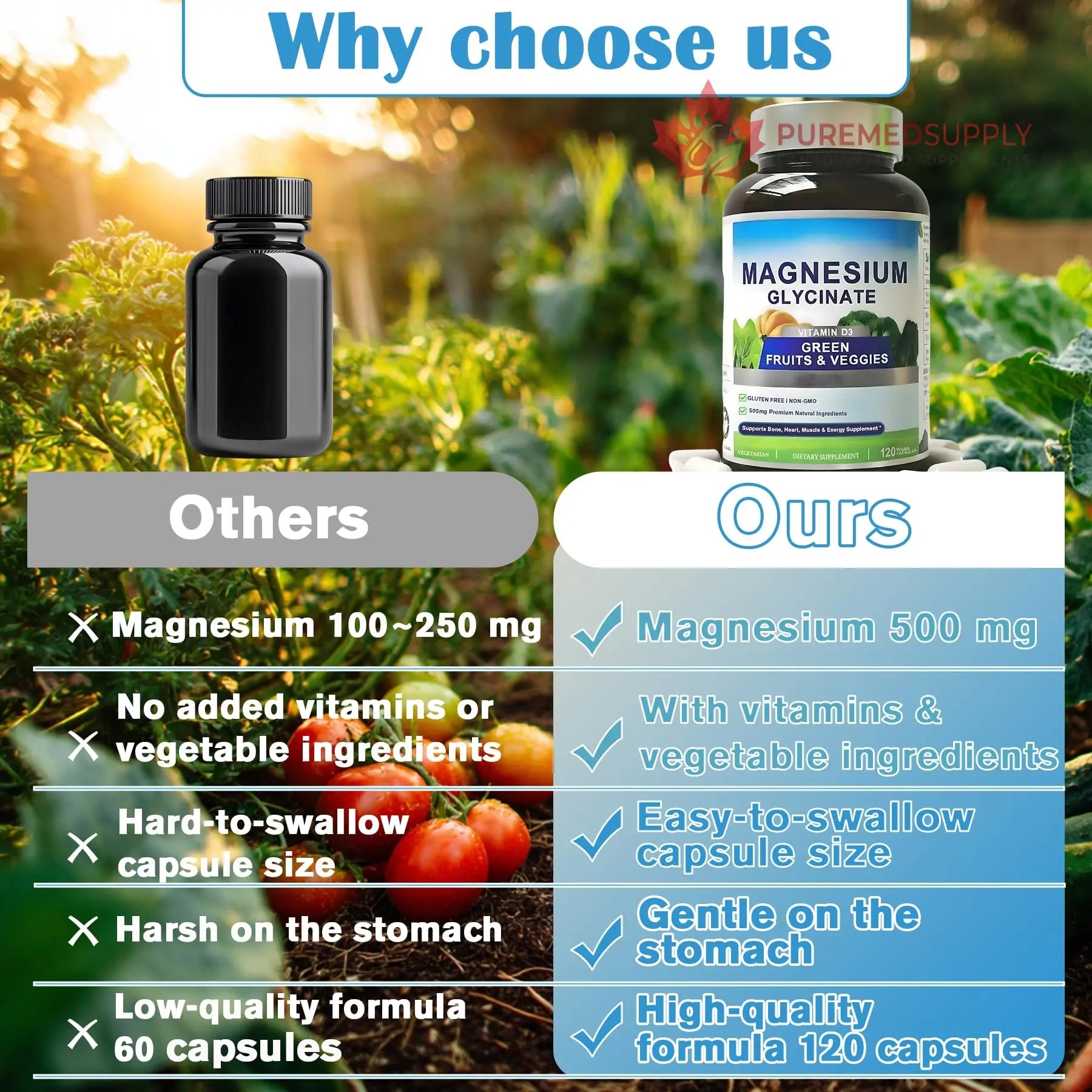 Magnesium Glycinate 500mg with Vitamin D3 – High Absorption Magnesium Supplement with Veggies Design – Supports Bone & Muscle Function and Energy – Non-GMO, Gluten-Free – 120 Veg Capsules FrexNutri buy supplements canada