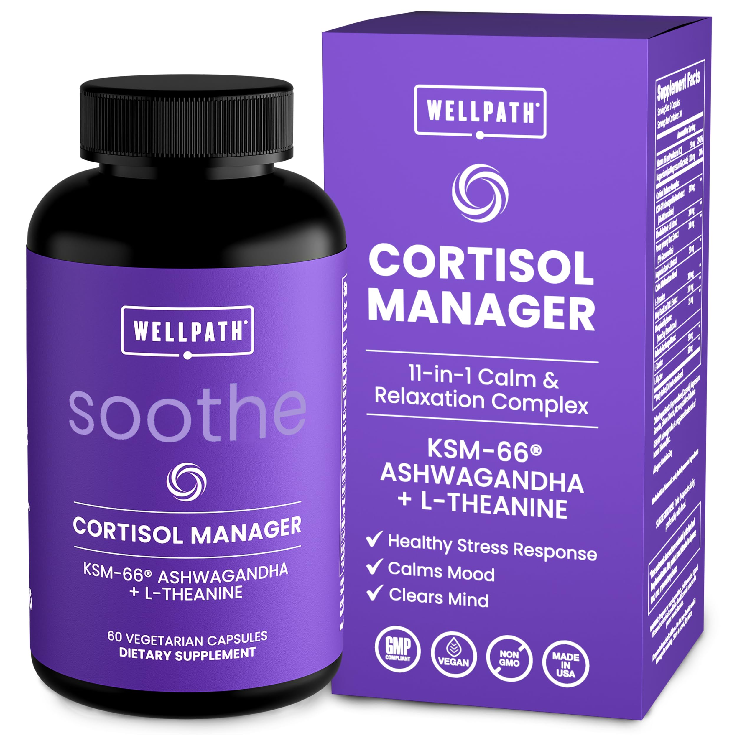 WellPath Soothe Cortisol Manager - Cortisol Supplements for Women with KSM-66® Ashwagandha & L-Theanine - Stress Support, Detox - 11-in-1 Complex, Vegan, Made in USA, Non-GMO, 60 Ct WellPath buy supplements canada
