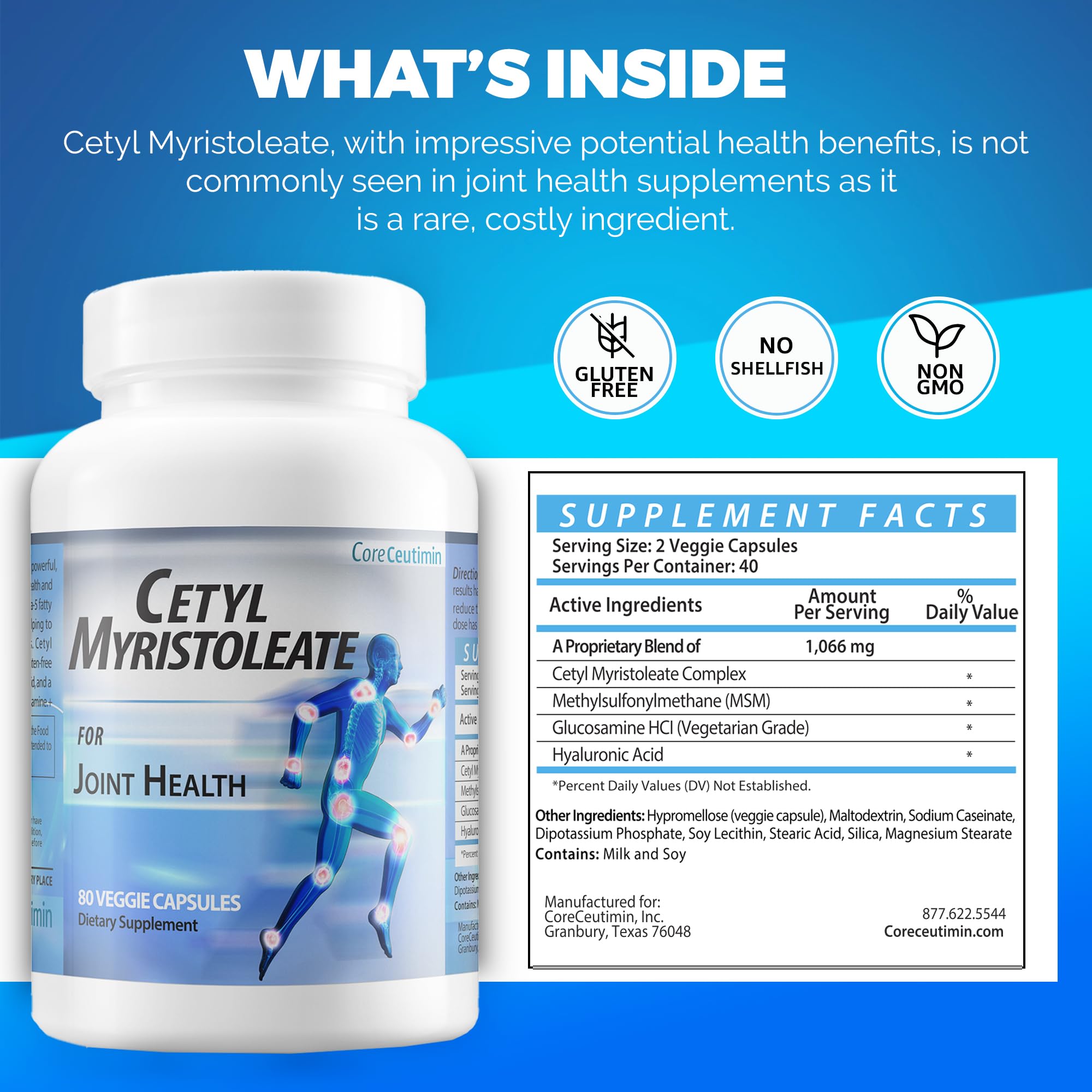 CoreCeutimin Cetyl Myristoleate - Omega 5 Fatty Acid - Ultra Support for Relief from Joint Discomfort and Stiffness - Also Includes Glucosamine, MSM & Hyaluronic Acid - 80 Capsules CoreCeutimin buy supplements canada