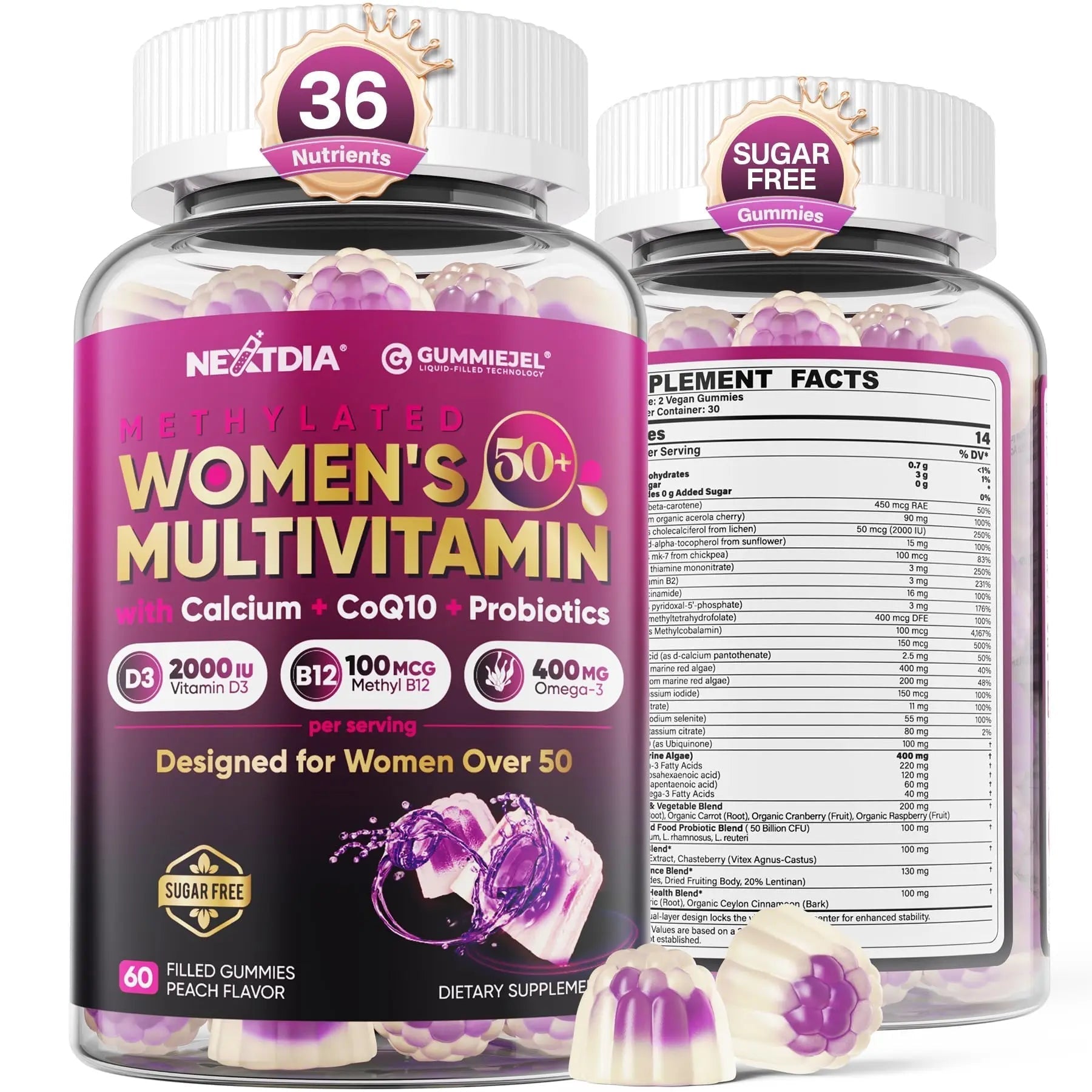 Multivitamin for Women 50 Plus Gummies, Vegan Omega 3, Methylfolate, Calcium, D3 K2, CoQ10, Daily Vitamin A C E, Methylated B12, Biotin, B Complex Nextdia buy supplements canada