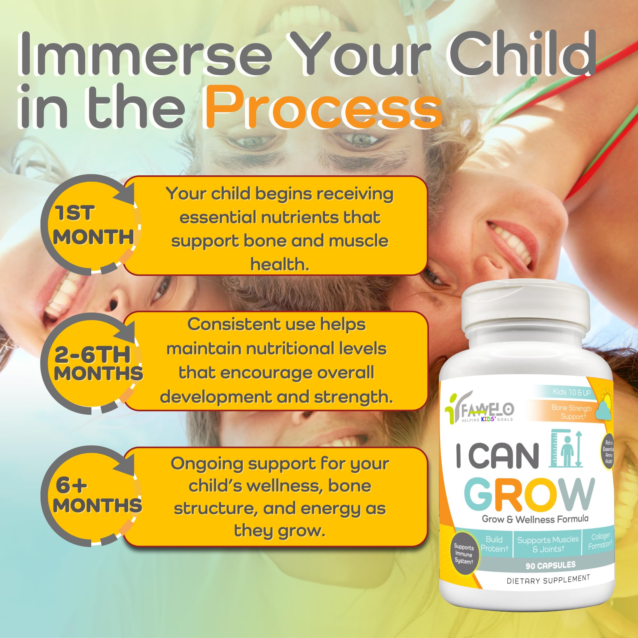 Fawelo I Can Grow (2 Pack) - for Kids 10+ and Teens | Enhances Natural Development | Strength Bone, Muscle & Joints | Immunity & Overall Health | Transparent Ingredients | Made in the USA Fawelo buy supplements canada
