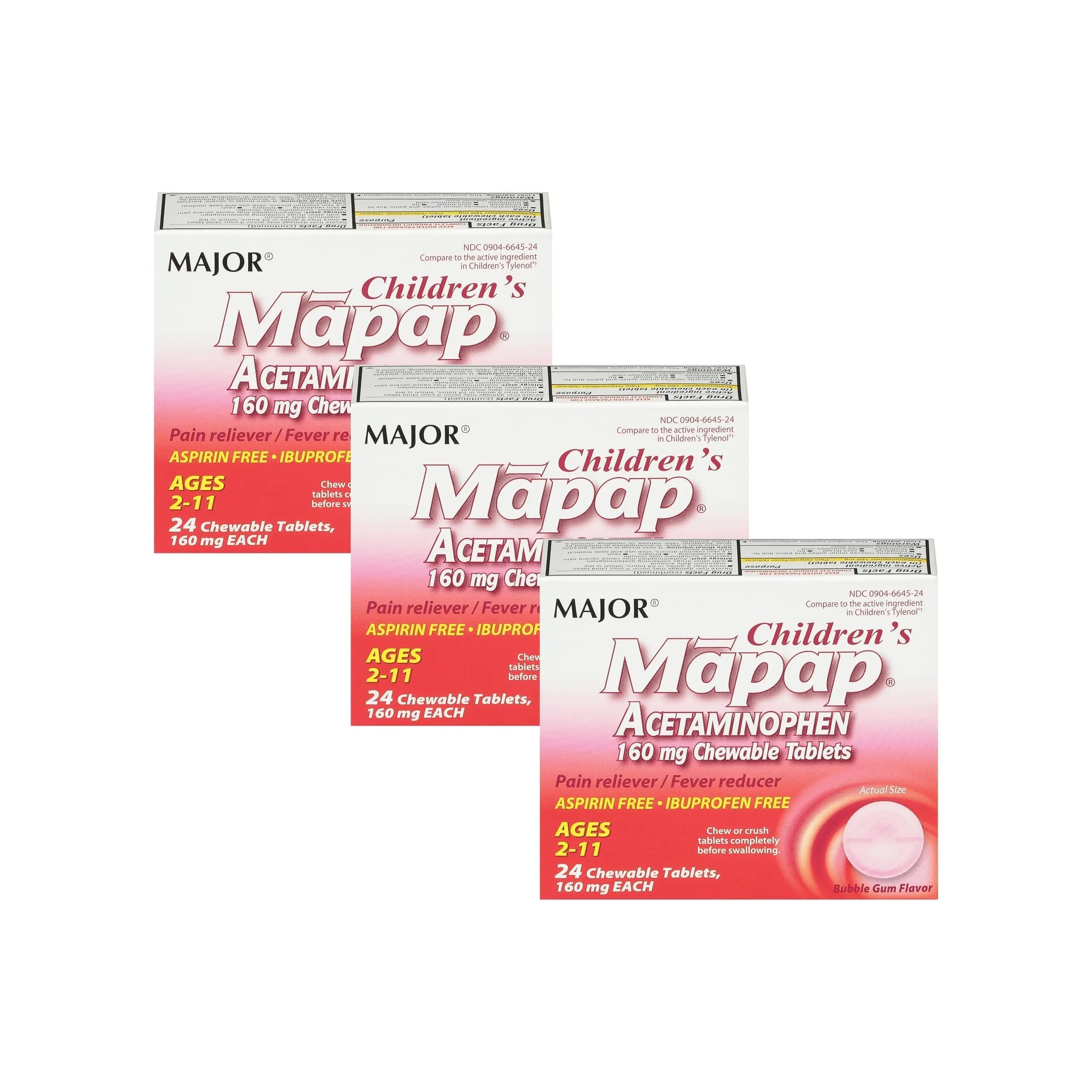 MAJOR Children’s Mapap Acetaminophen 160 mg Chewable Tablets - Pain Reliever/Fever Reducer - Aspirin Free - Ibuprofen Free - for Ages 2 to 11-24 Count (3 Pack) MAJOR buy supplements canada