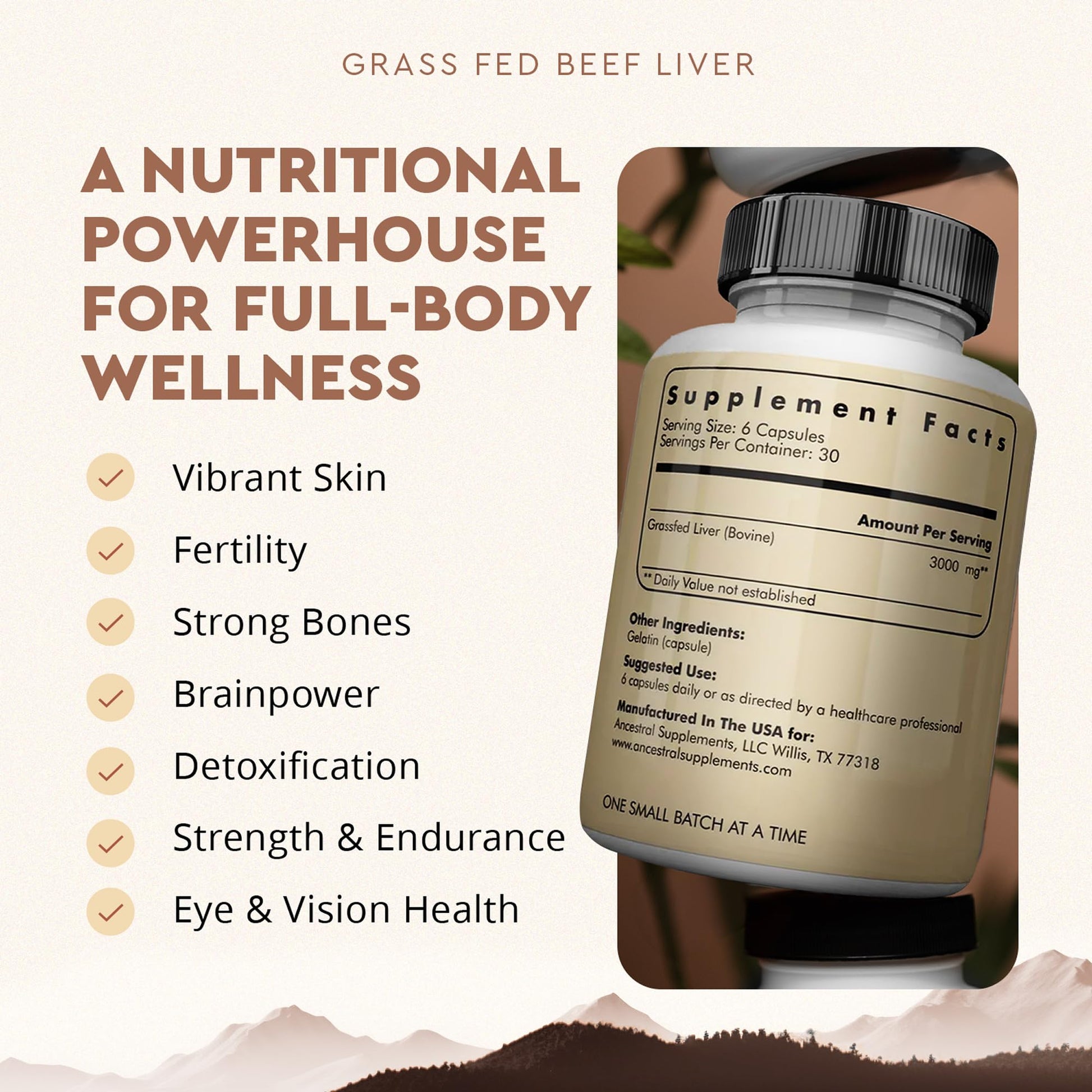 Ancestral Supplements Grass Fed Beef Liver 180 Capsules, Supports Energy Production, Detoxification, Digestion, Immunity and Full Body Wellness Ancestral Supplements buy supplements canada