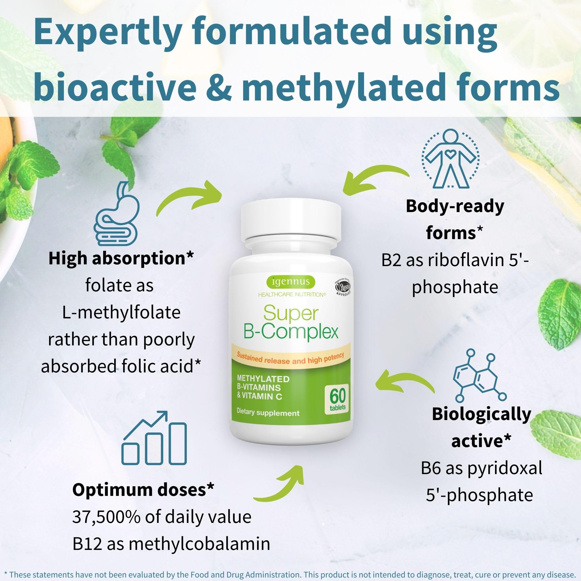 Igennus Super B-Complex Methylated B Vitamins - Sustained Release, Clean Label & High Absorption, with 5-MTHF Folate & Methyl B12, Energy, Mood & Cognitive Performance Igennus Healthcare Nutrition buy supplements canada