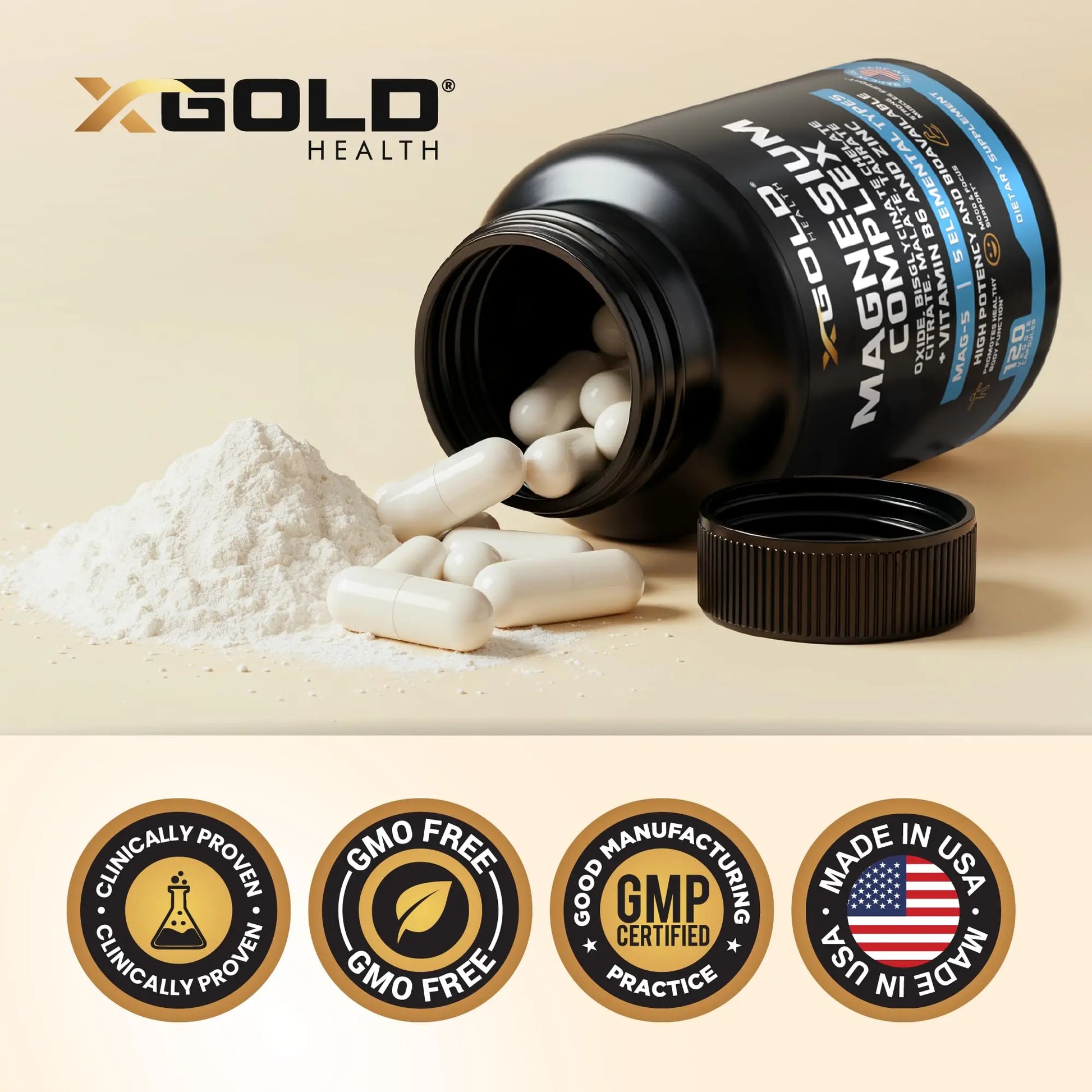 X Gold Health Magnesium Complex 5-in-1 with Zinc & B6 High Absorption Capsules (Glycinate, Citrate, Malate, Taurate, Oxide) Muscle Recovery, Energy, Sleep Support & Immune Health 500mg Made in USA X Gold Health buy supplements canada