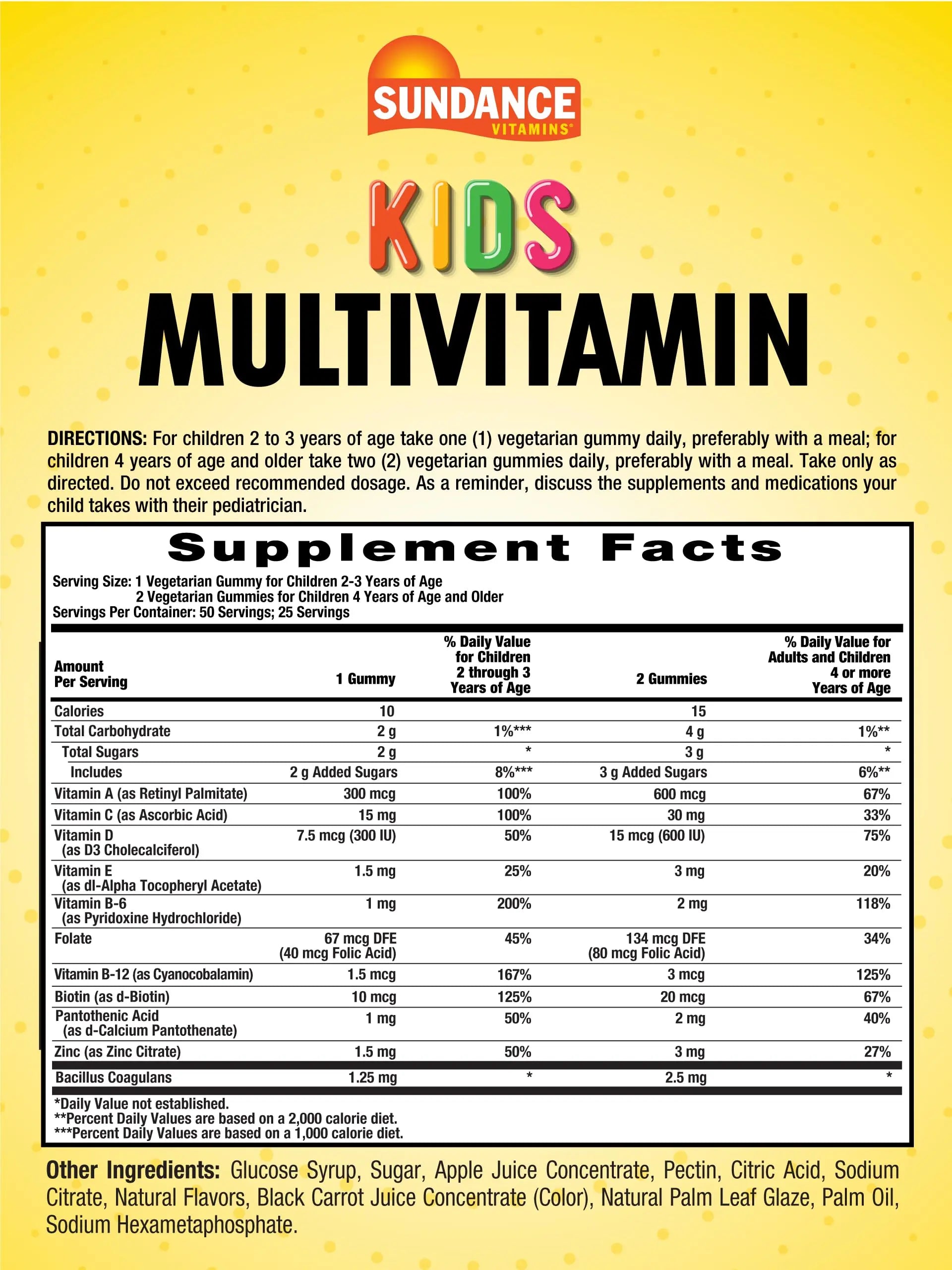Sundance Kids Multivitamin Gummies | with Vitamins D3, C, B12, and Zinc | 50 Count | Mixed Berry Flavor | Sundance buy supplements canada