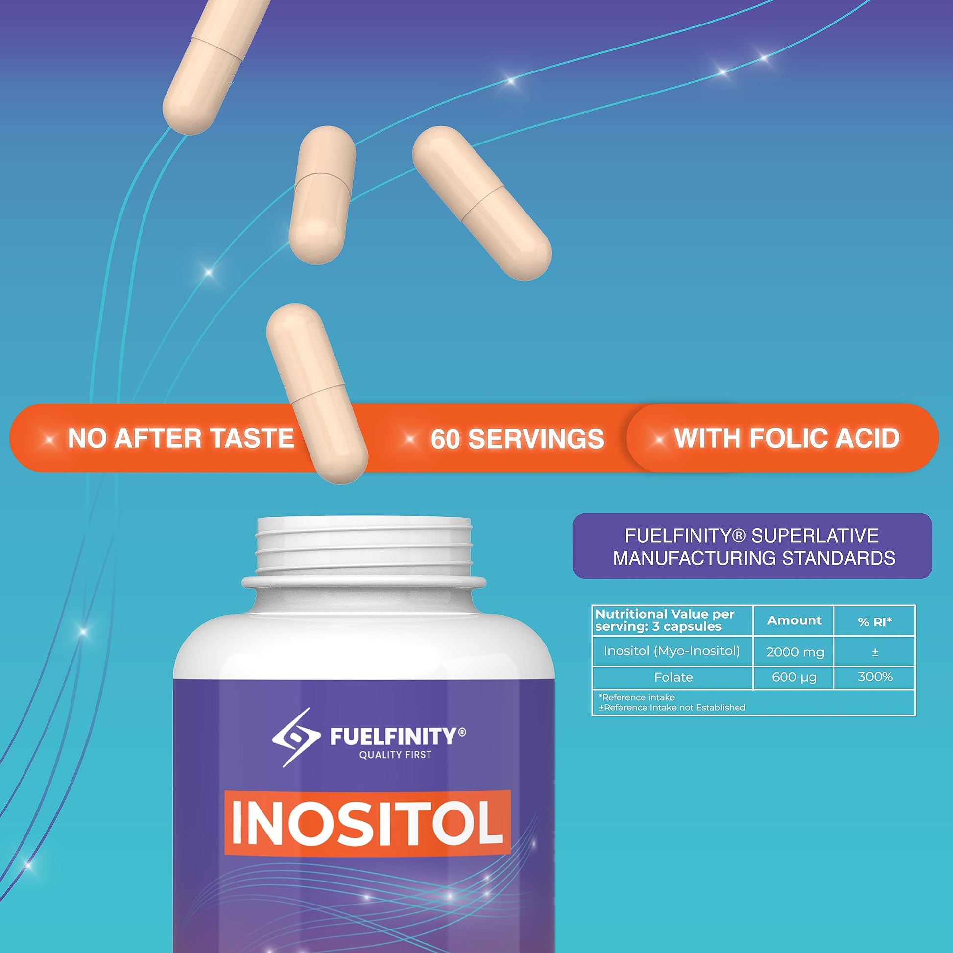 Myo-Inositol & Folic Acid | 2000mg Inositol | 180 Capsules | PCOS and Fertility Supplement FuelFinity buy supplements canada