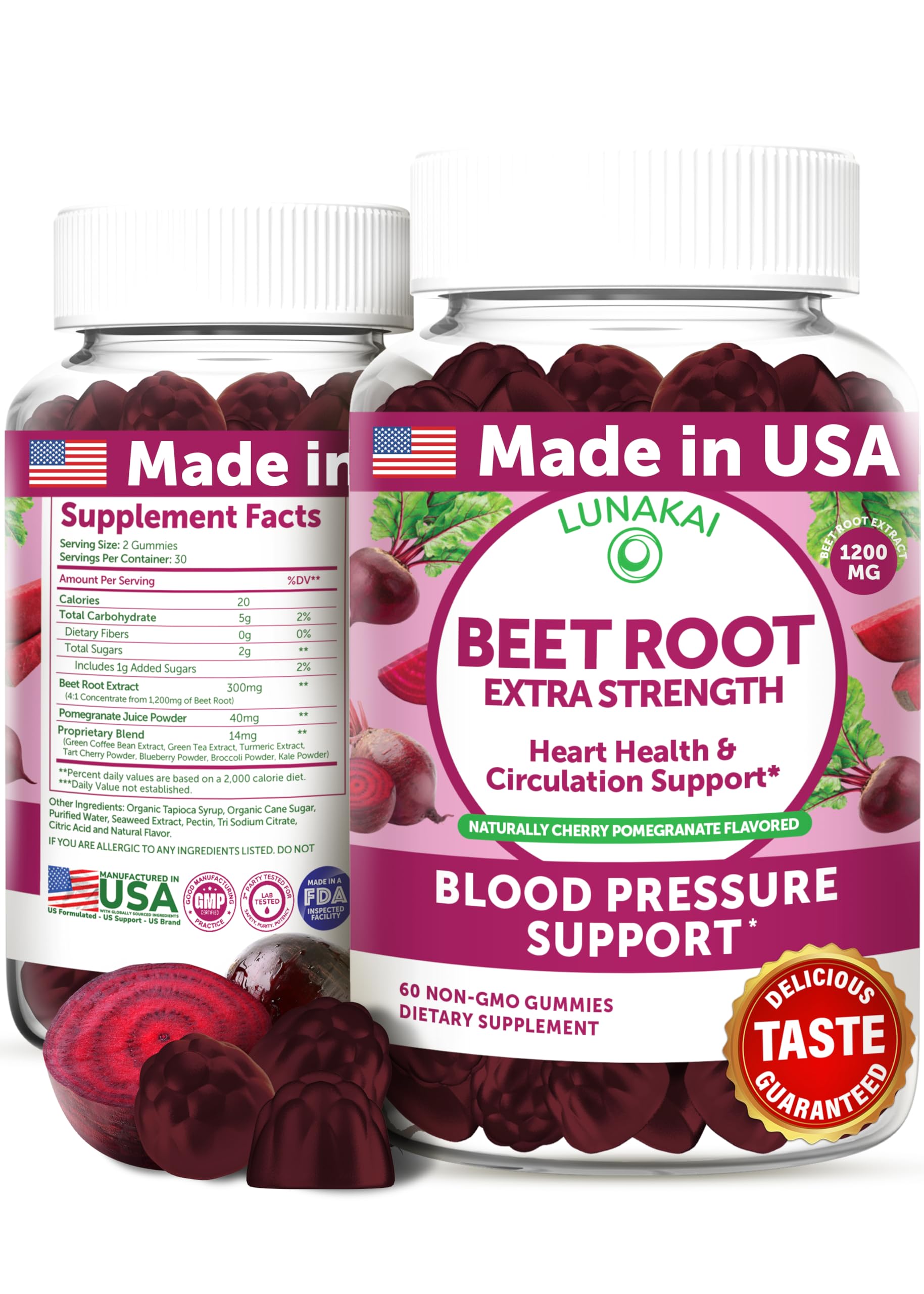 Lunakai USA Made Beet Root Gummies with Antioxidant Blend - Delicious Non-GMO Beet Chews, 60ct Lunakai buy supplements canada