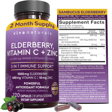 Viva Naturals Elderberry with Vitamin C and Zinc for Adults - 5 in 1 Sambucus Black Elderberry Capsules with Vitamin D3 5000 IU Immunity Supplement Viva Naturals buy supplements canada
