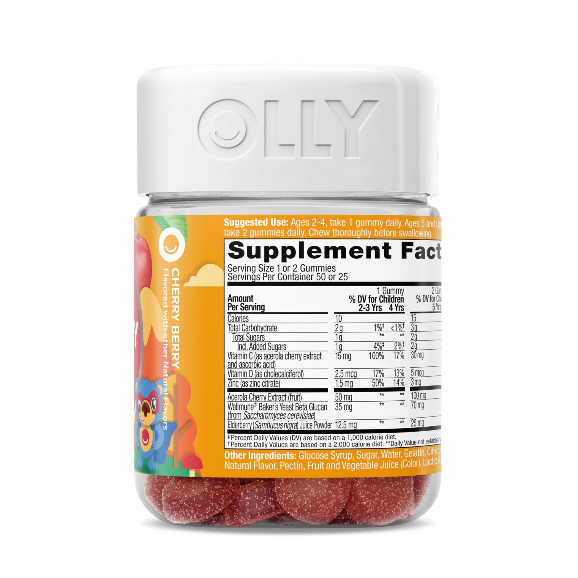 OLLY Kids Immunity Gummy, Immune Support, Wellmune, Elderberry, Vitamin C, Zinc, Chewable Supplement, Cherry - 50 Count OLLY buy supplements canada