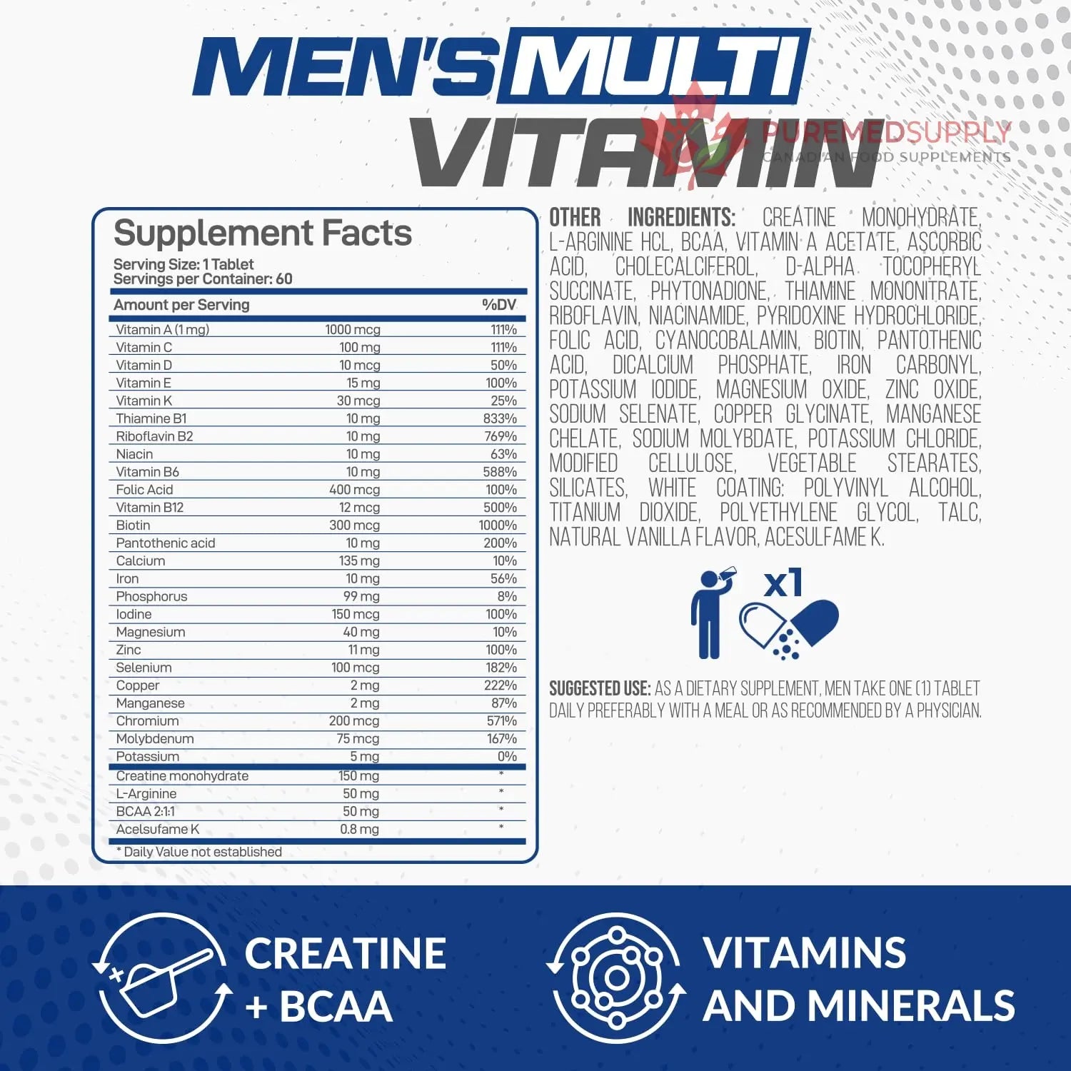 Forzagen Essentials Men's Multivitamin with Creatine and BCAA, Complete Vitamin and Mineral Complex, 60 Tablets Forzagen buy supplements canada