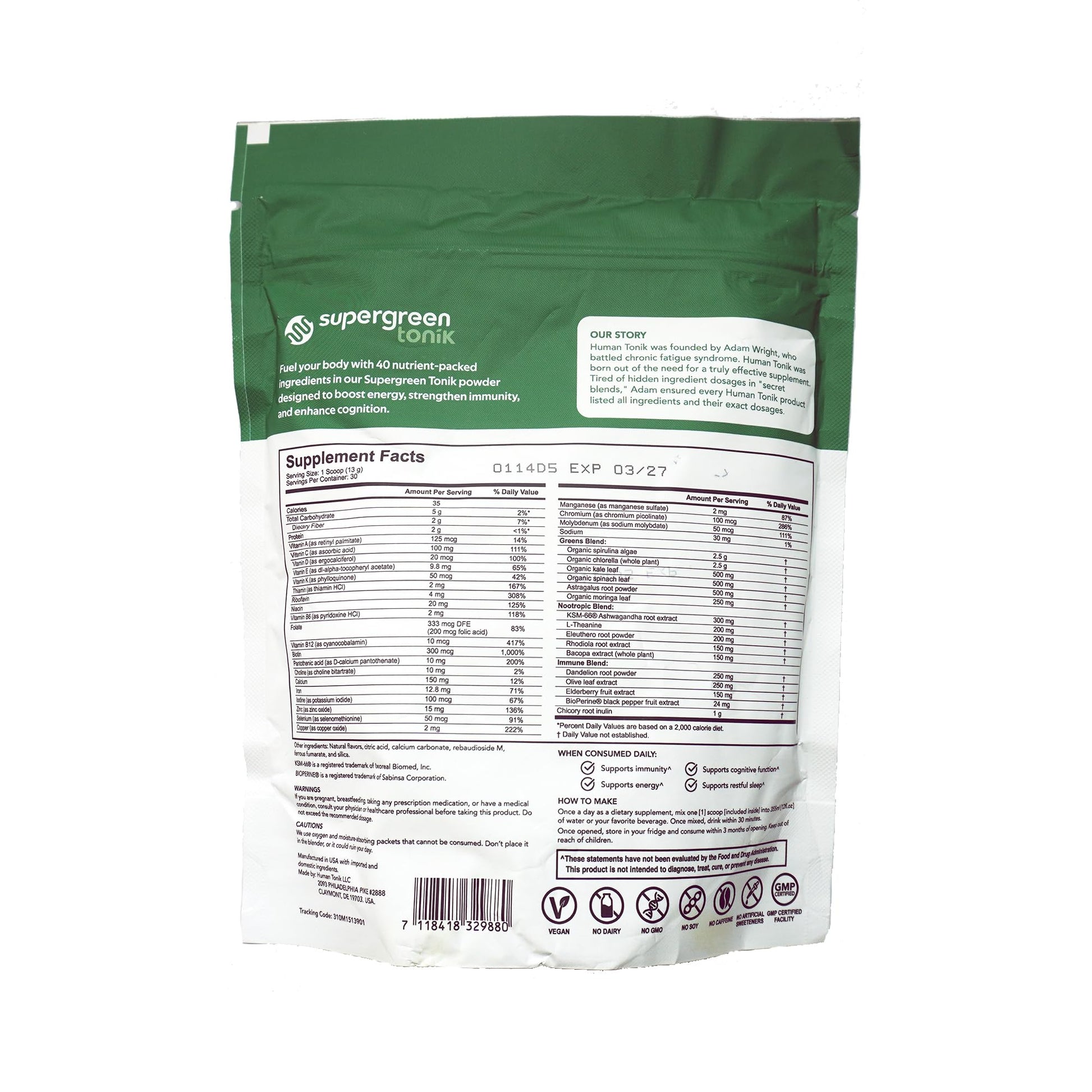 SUPERGREEN TONIK 100% Natural Greens Superfood Powder – Daily Supplement with 40 Superfoods, Vitamins and Minerals – Supports Energy, Stress and Immunity – 30 Days 360 Grams Berry Flavor (1 Bag) SUPERGREEN TONIK buy supplements canada