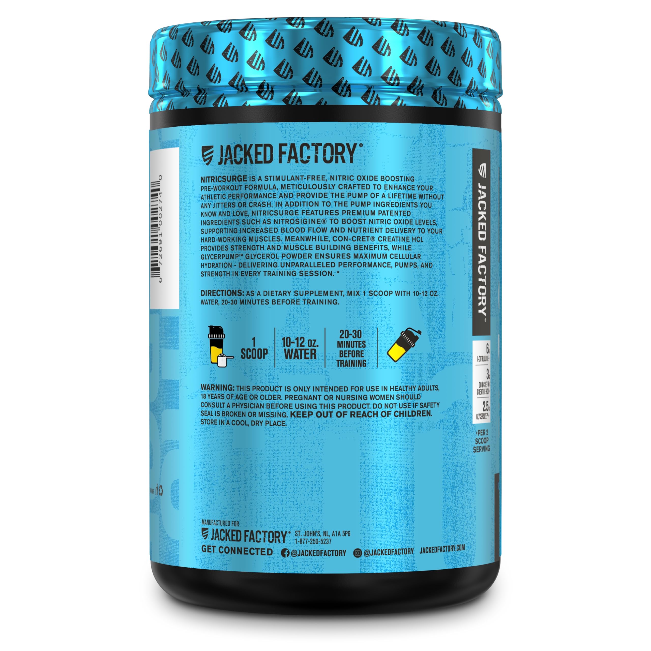 Nitric Surge Stim Free Pre Workout Powder - Caffeine Free Nitric Oxide Supplement Jacked Factory buy supplements canada