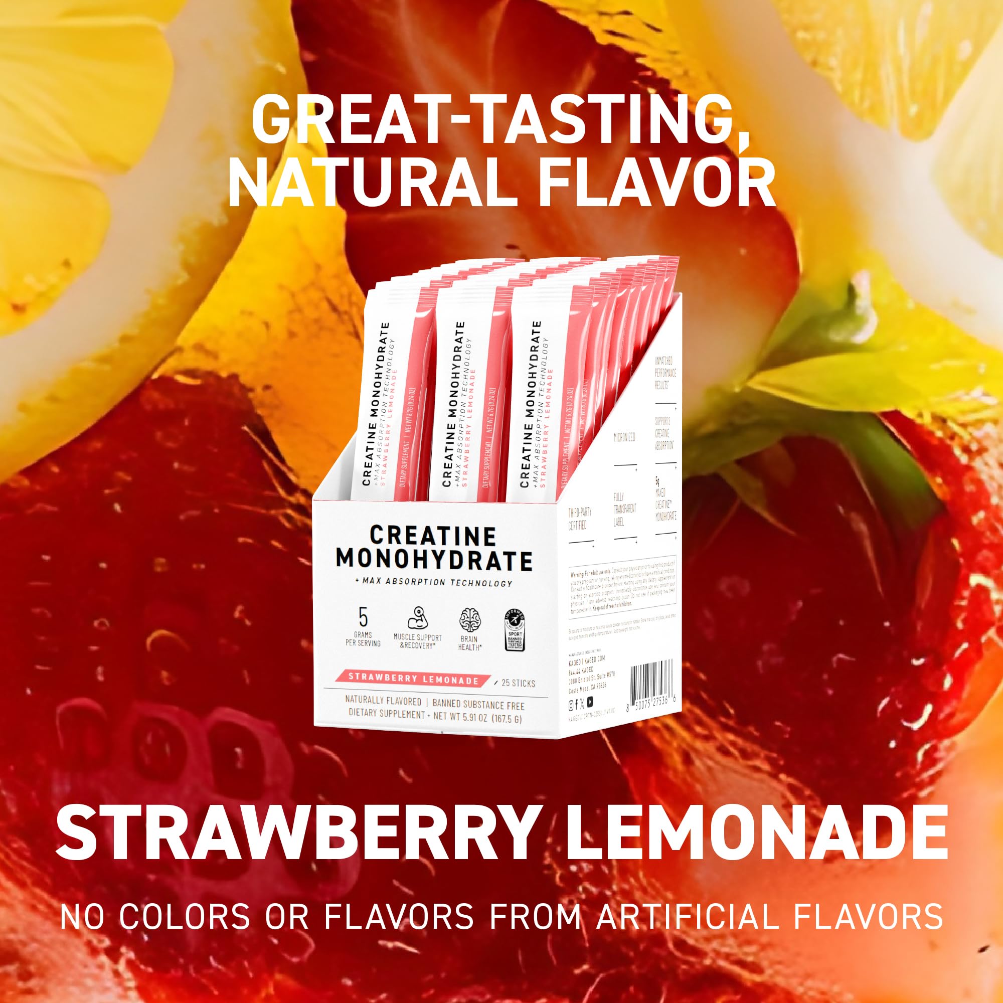 Kaged Creatine Monohydrate + Max Absorption Technology | Micronized Powder Stick Packs | Strawberry Lemonade | Muscle Building & Recovery | Brain Health Kaged buy supplements canada