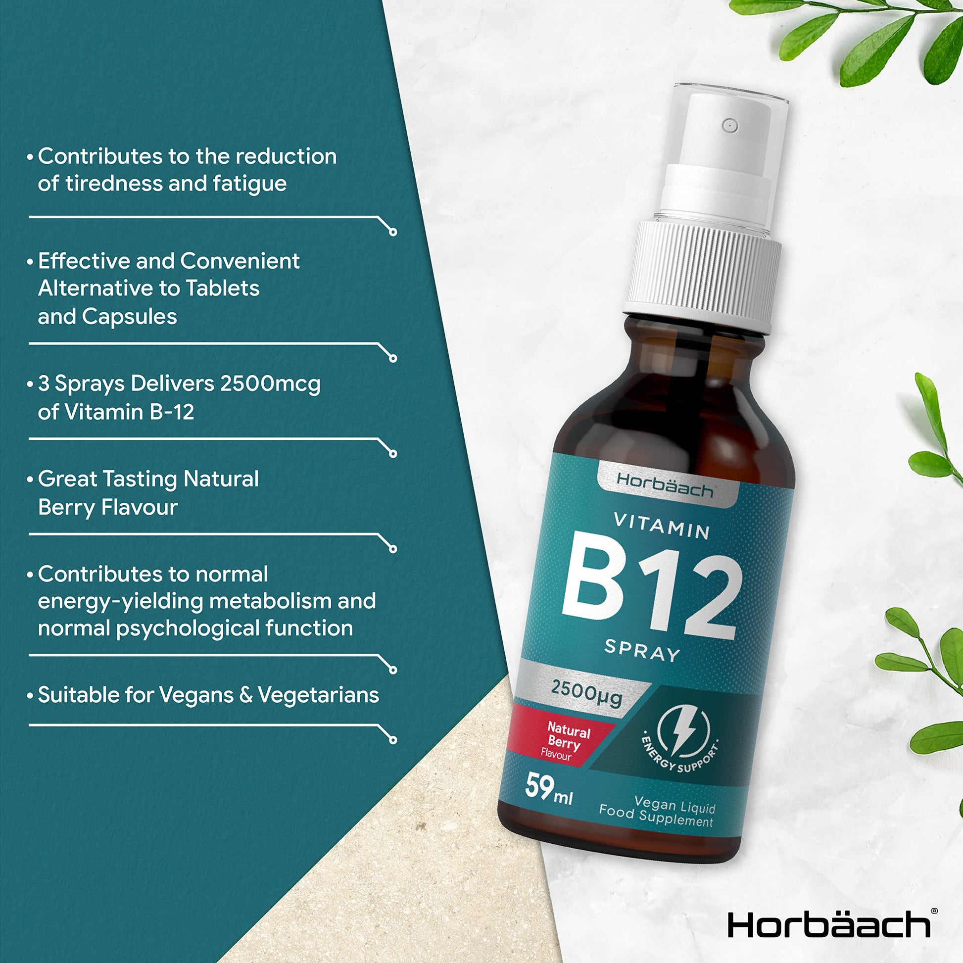 Vitamin B12 Spray 2500mcg | 59ml | High Strength Supplement | Natural Berry Flavour Horbäach buy supplements canada