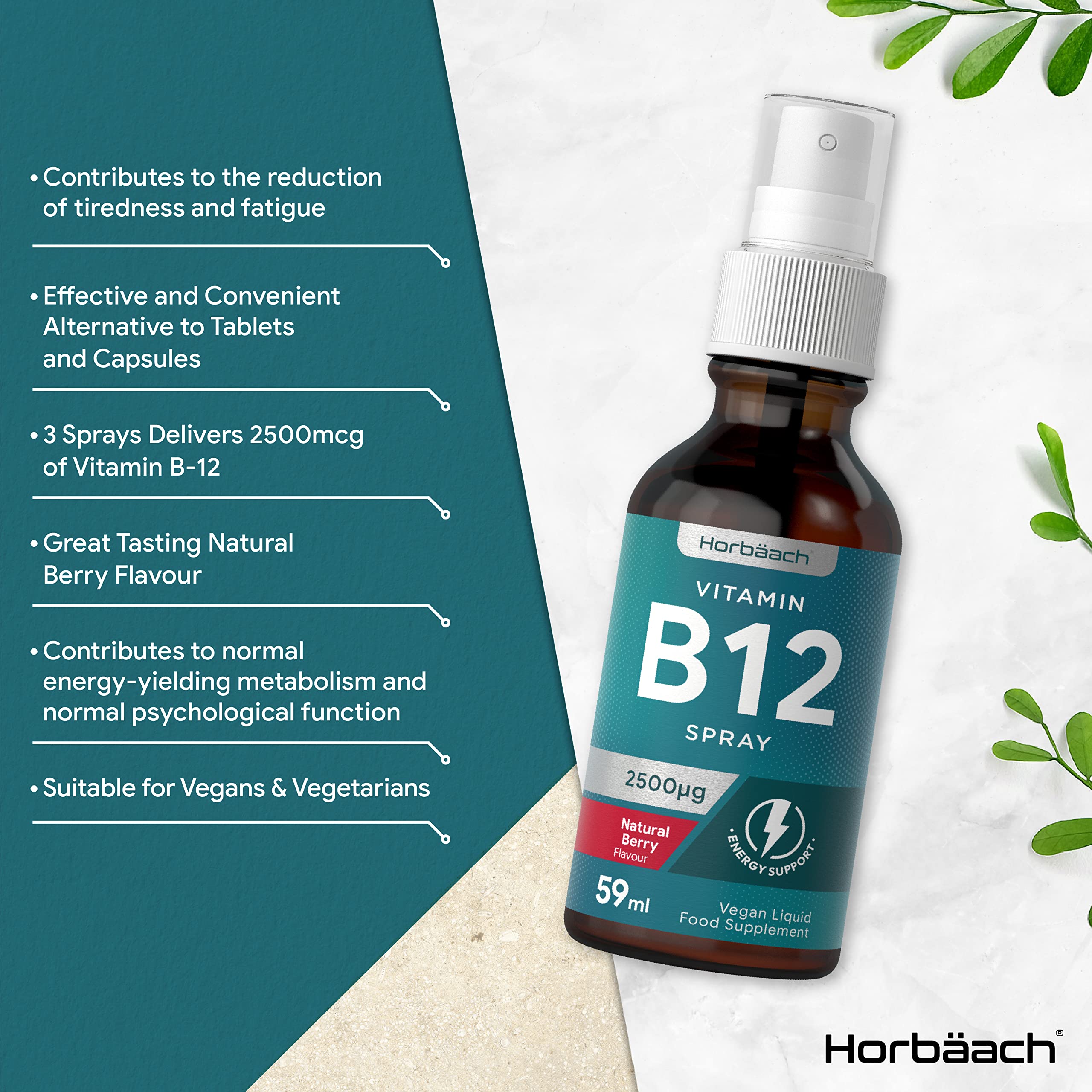Vitamin B12 Spray 2500mcg | 59ml | High Strength Supplement | Natural Berry Flavour Horbäach buy supplements canada