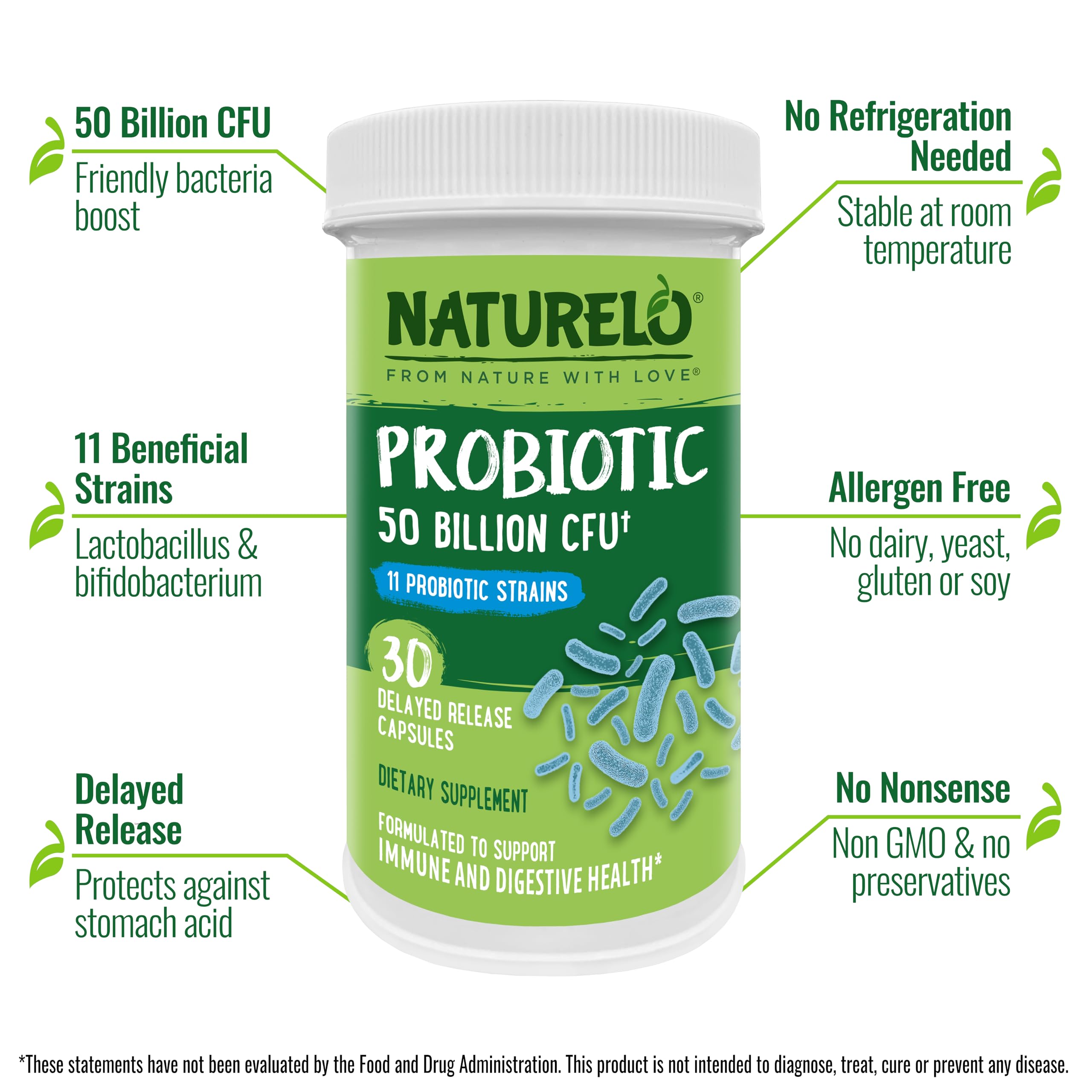 NATURELO Probiotic Supplement - 50 Billion CFU - 11 Strains - One Daily - Helps Support NATURELO buy supplements canada