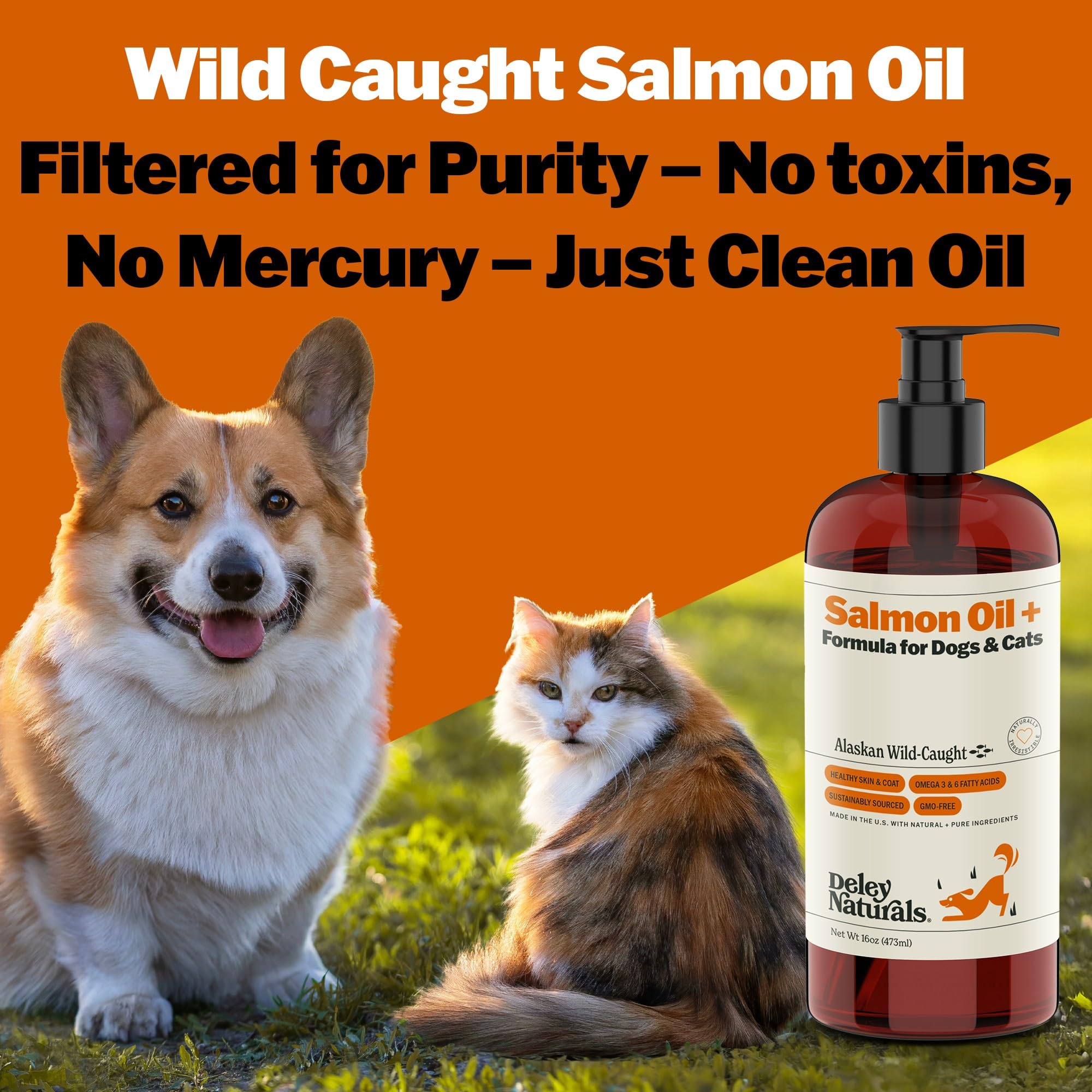 Deley Naturals Wild Alaskan Salmon Oil for Dogs & Cats - New and Improved Salmon Oil Plus Formula - Fish Oil for Dogs with Omega 3, DHA and EPA - Omega 3 for Healthy Skin and Coat - 16oz Made in USA Deley Naturals buy supplements canada