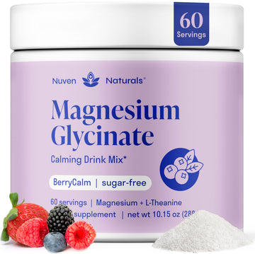 Magnesium Glycinate Powder + L-Theanine | 60 Servings | 300 mg per Scoop High Absorption Chelated Magnesium Powder for Sleep - Natural Mixed Berry Flavor, No Sugar, Support Restful Sleep & Relaxation Nuven Naturals buy supplements canada
