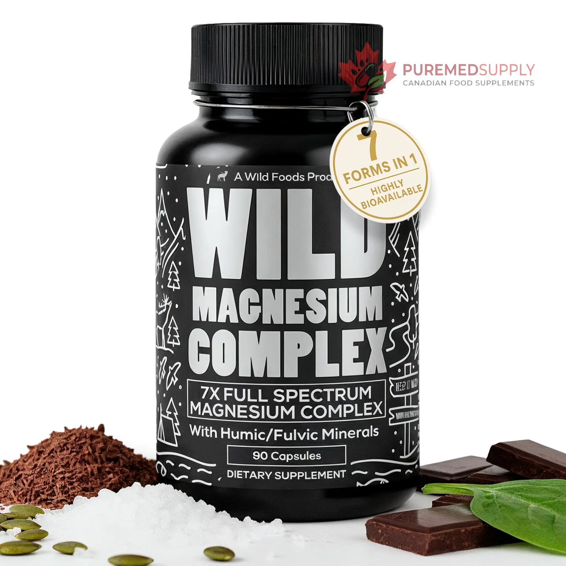 Wild Foods Magnesium Complex Supplement with 7X Forms, 90 Capsules | High Absorption, Full Spectrum, Easy Digestion | 500mg Glycinate, Bisglycinate, Malate, Orotate, Citrate, Taurate Wild Foods buy supplements canada