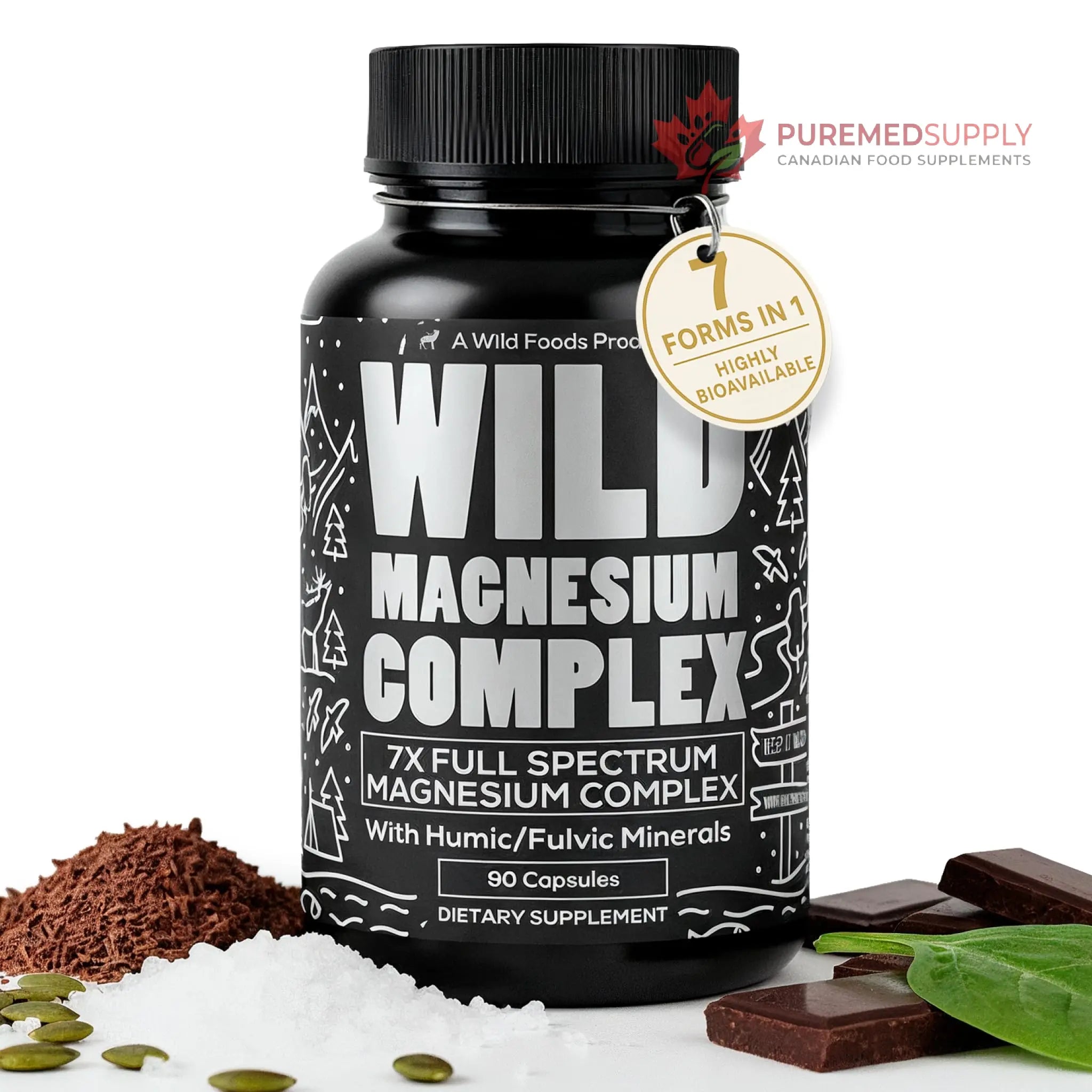 Wild Foods Magnesium Complex Supplement with 7X Forms, 90 Capsules | High Absorption, Full Spectrum, Easy Digestion | 500mg Glycinate, Bisglycinate, Malate, Orotate, Citrate, Taurate Wild Foods buy supplements canada