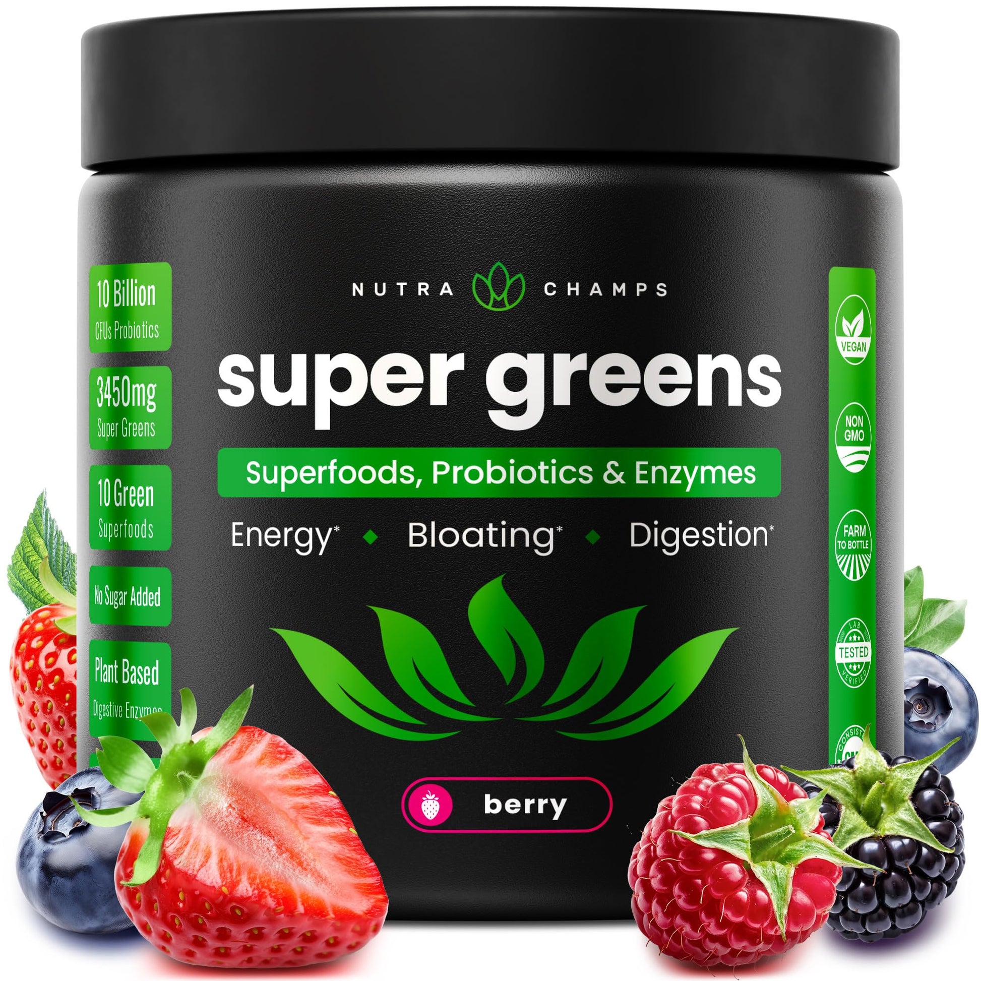SuperGreens Powder, 40+ Organic Superfoods, Probiotics & Enzymes for Energy, Digestion, Gut Health & Bloating | Organic Fruit & Veggie Drink Mix, Daily Green Juice NutraChamps buy supplements canada