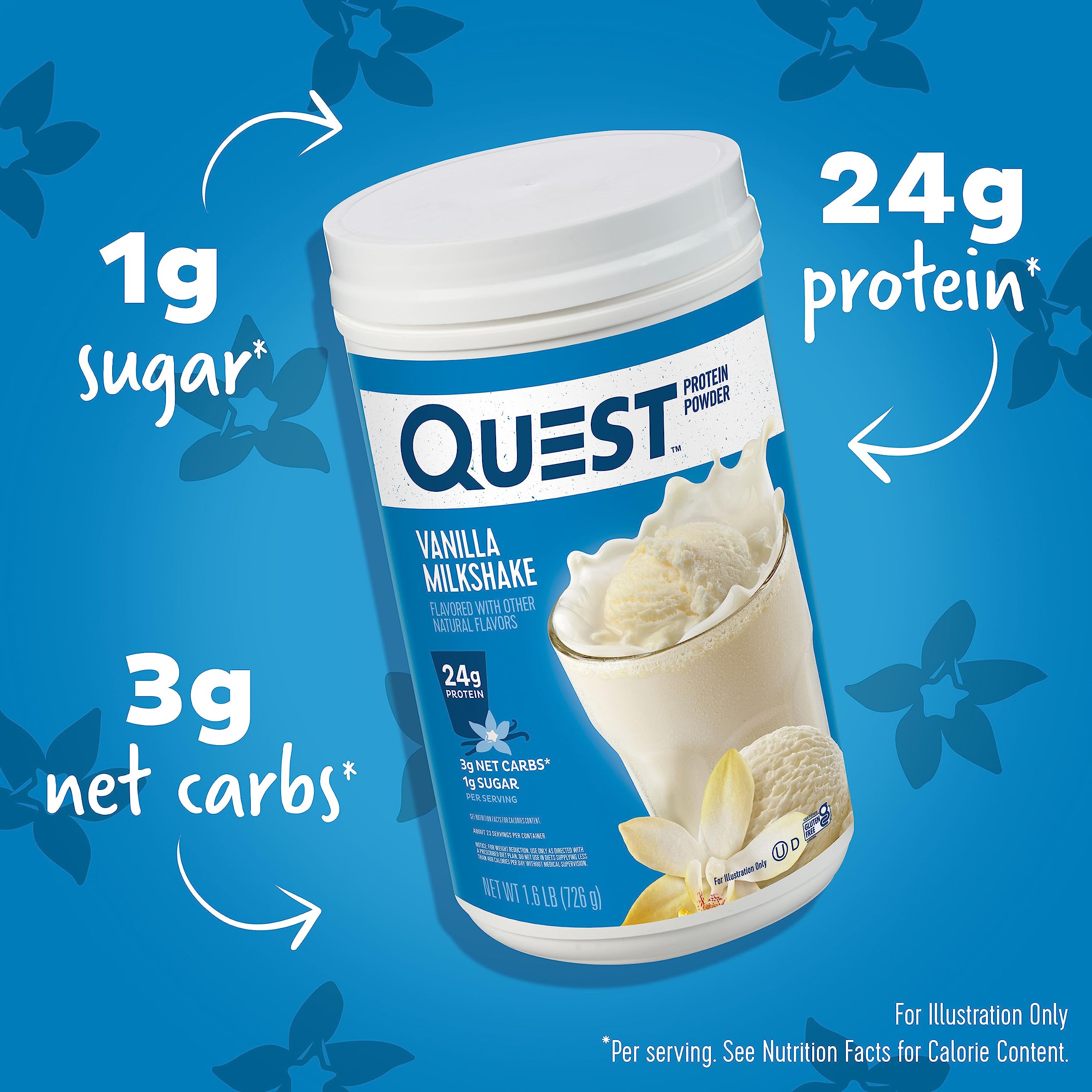 Quest Nutrition Vanilla Milkshake Protein Powder, 24g of Protein, 1g of Sugar, Low Carb, Gluten Free, 1.6 Pound, 23 Servings Quest buy supplements canada