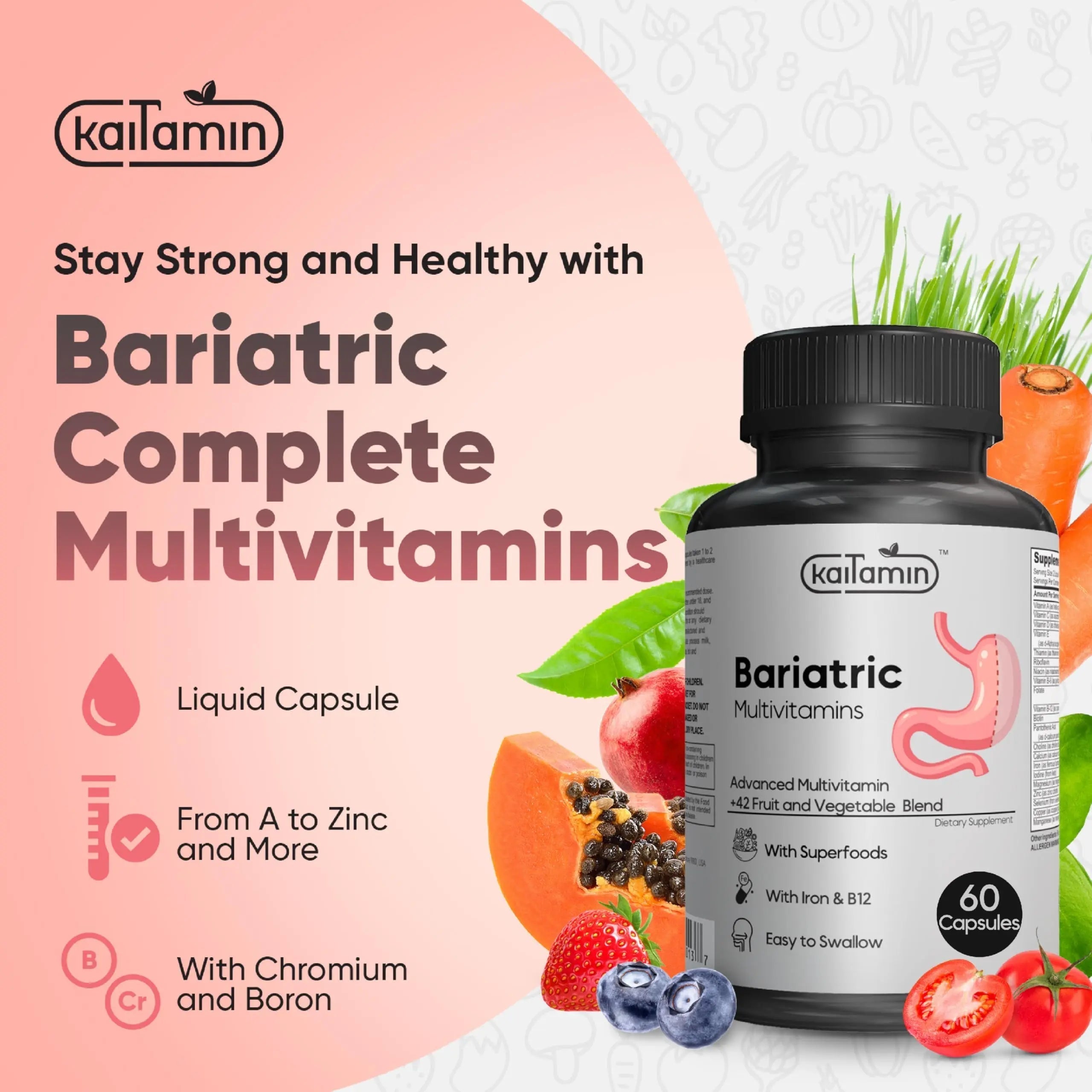 Bariatric Multivitamin with Iron - Easy-to-Swallow Capsule for Post Bariatric Surgery - Post Sleeve and Post Bypass Kaitamin buy supplements canada