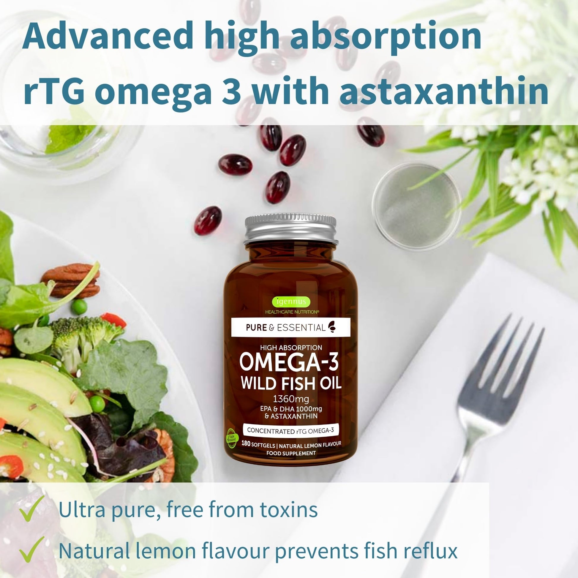 Omega-3 Wild Fish Oil & Astaxanthin, The Most Advanced High Absorption rTG Omega-3 Igennus Healthcare Nutrition buy supplements canada