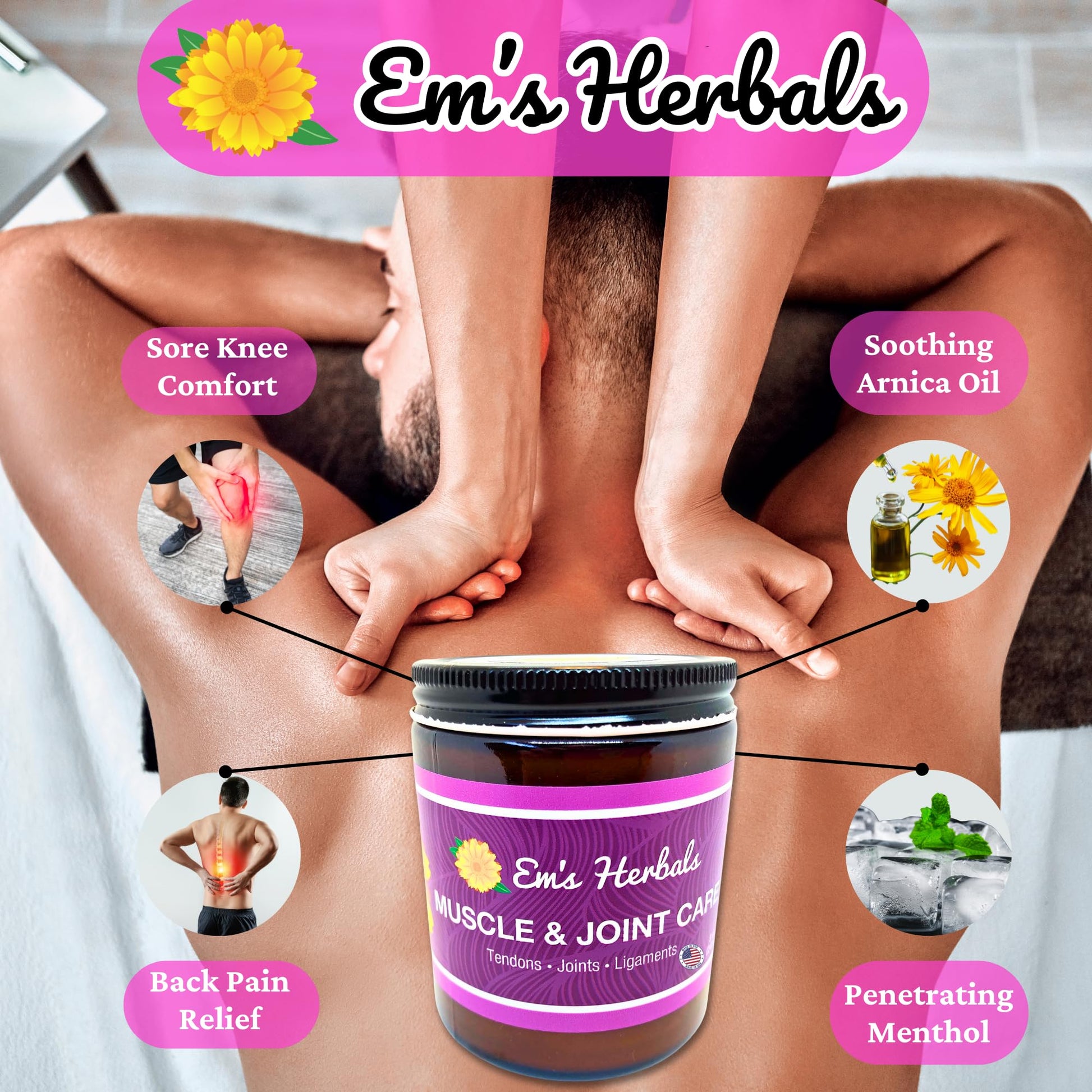 Em's Herbals, Muscle & Joint Care Arnica Salve - Amplified Arnica Salve Made with Menthol Crystals, and Effective Essential Oils to Penetrate Deep into Muscles, Joints, and Back Discomfort (2 oz) Em's Herbals buy supplements canada