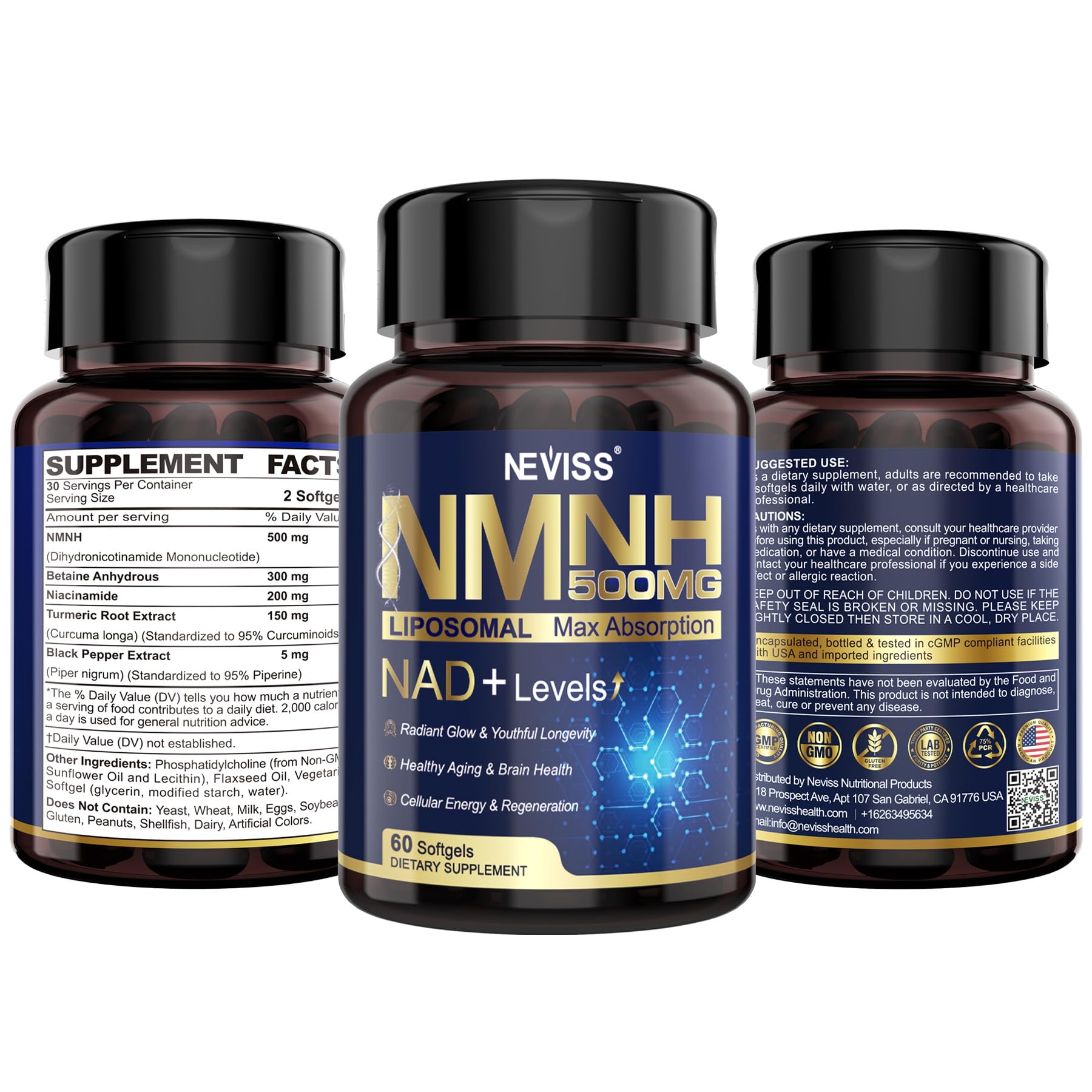 2Pack NAD+ Supplement, Next-Gen NMNH Liposomal 500mg, NR NMN Supplement Alternative, High Absorption NAD+ with Curcumin, Niacinamide for Cellular Energy, DNA Repair, Healthy Aging, 120 Softgels NEVISS buy supplements canada