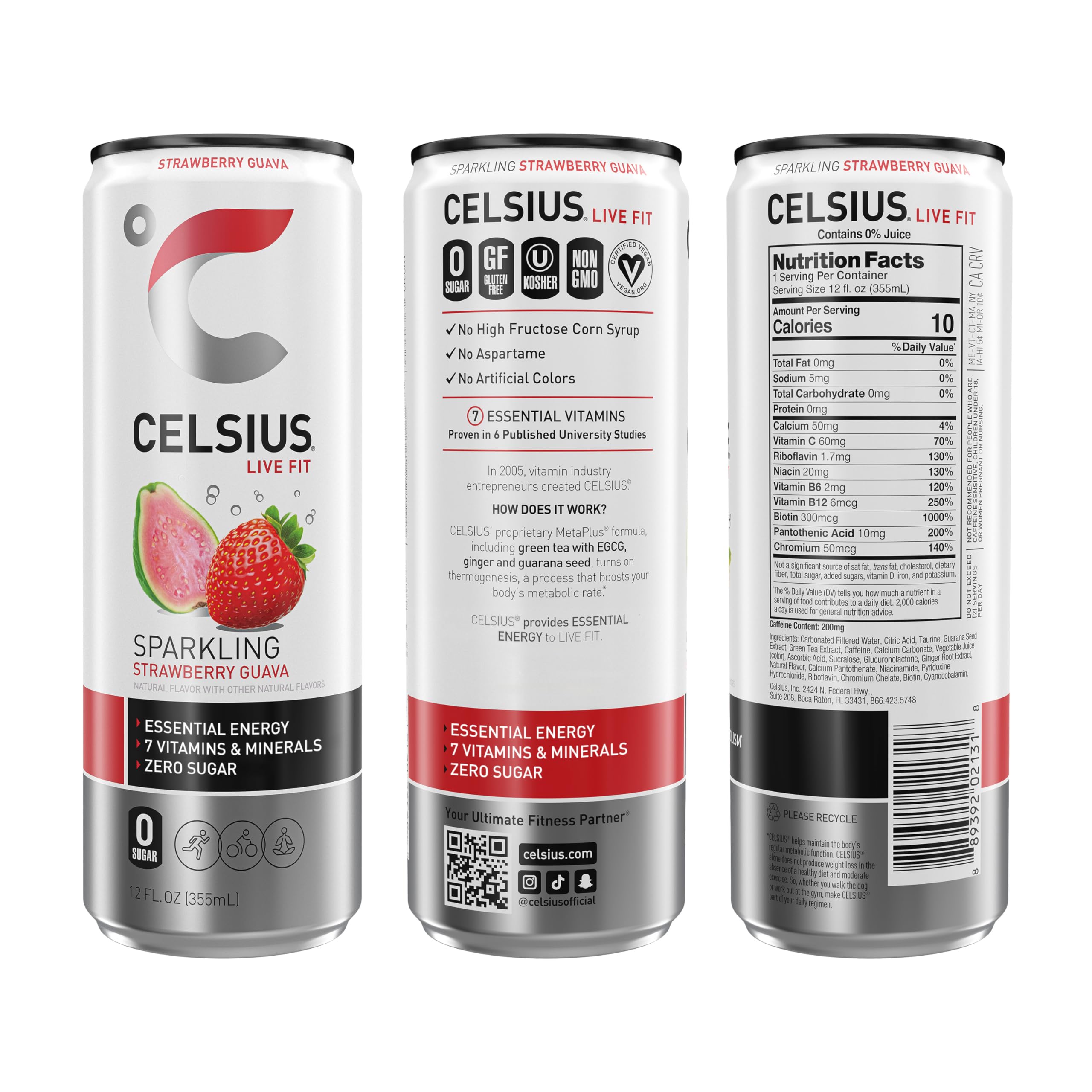 CELSIUS Sparkling Strawberry Guava, Functional Essential Energy Drink 12 Fl Oz (Pack of 12) CELSIUS buy supplements canada