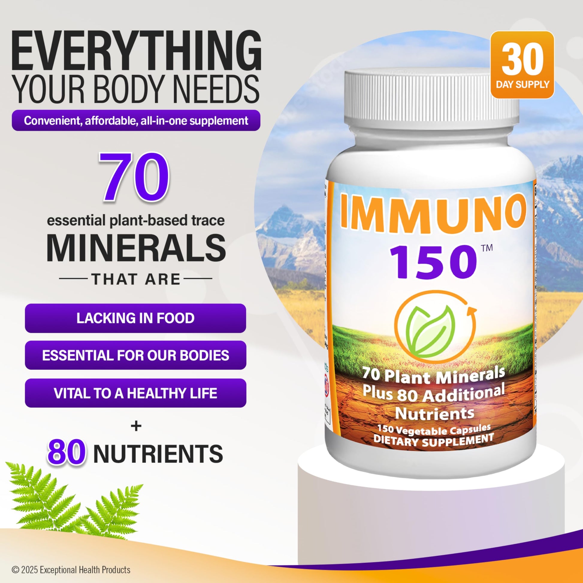 Immuno 150, Immune Support Supplement, Packed with 70 Plant Minerals, 13 Essential Vitamins and 68 Additional Nutrients-150 Vegetable Capsules- Immune Boost for All Age Groups Immuno 150 buy supplements canada