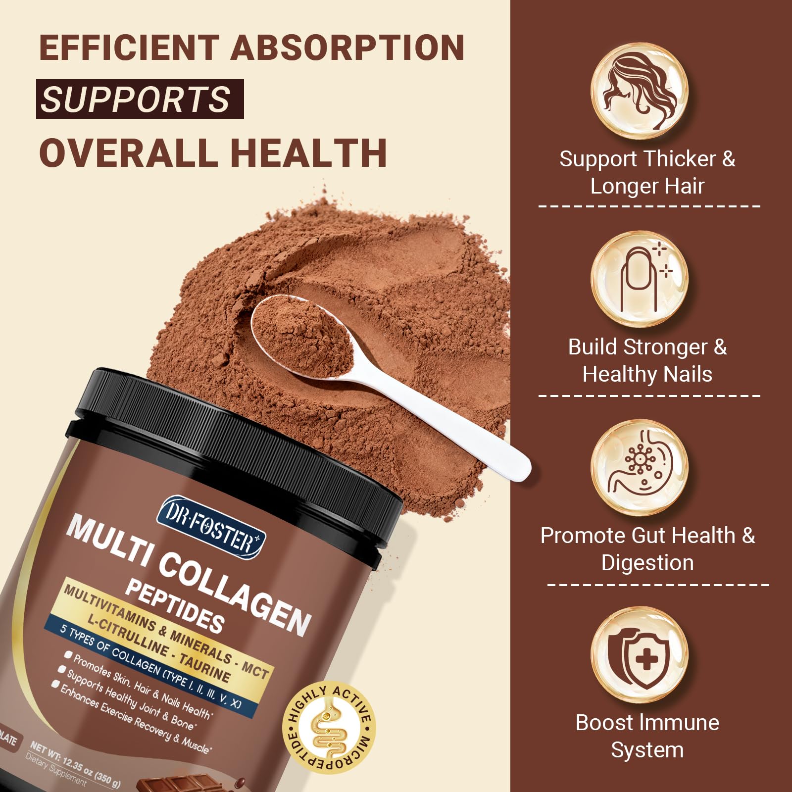 DRFOSTER Chocolate Collagen Peptides Powder for Women & Men, Multi Type I II III V X Collagen with multivitamins & Minerals for Skin, Hair & Nails & Joints, Non-GMO, 35 Servings DRFOSTER buy supplements canada