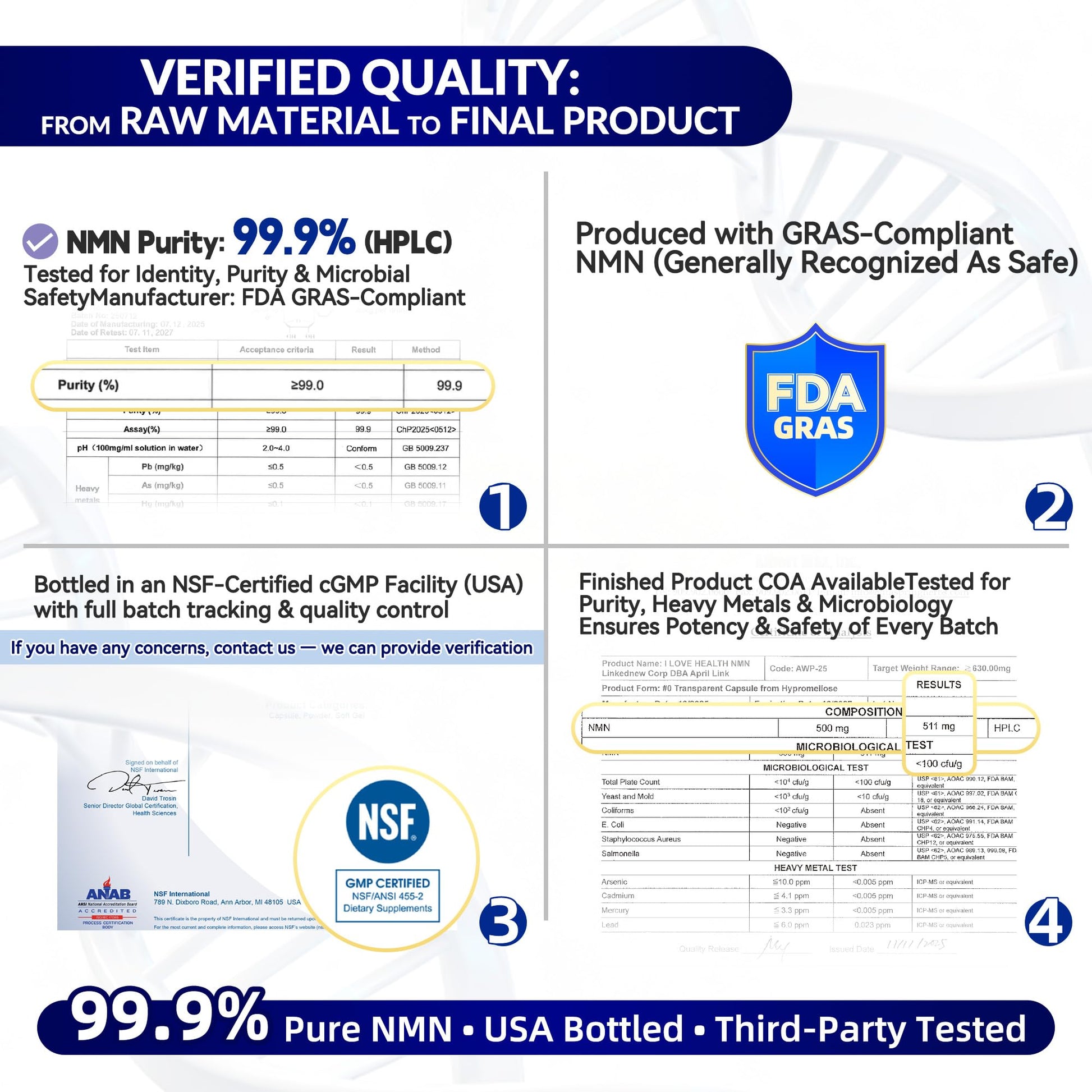 NMN 500MG Per Capsule – High Purity 99.9% NMN, NAD+ Support for Cellular Energy & Healthy Aging, 60 Capsules, Third-Party Tested, cGMP Made in USA I LOVE HEALTH buy supplements canada