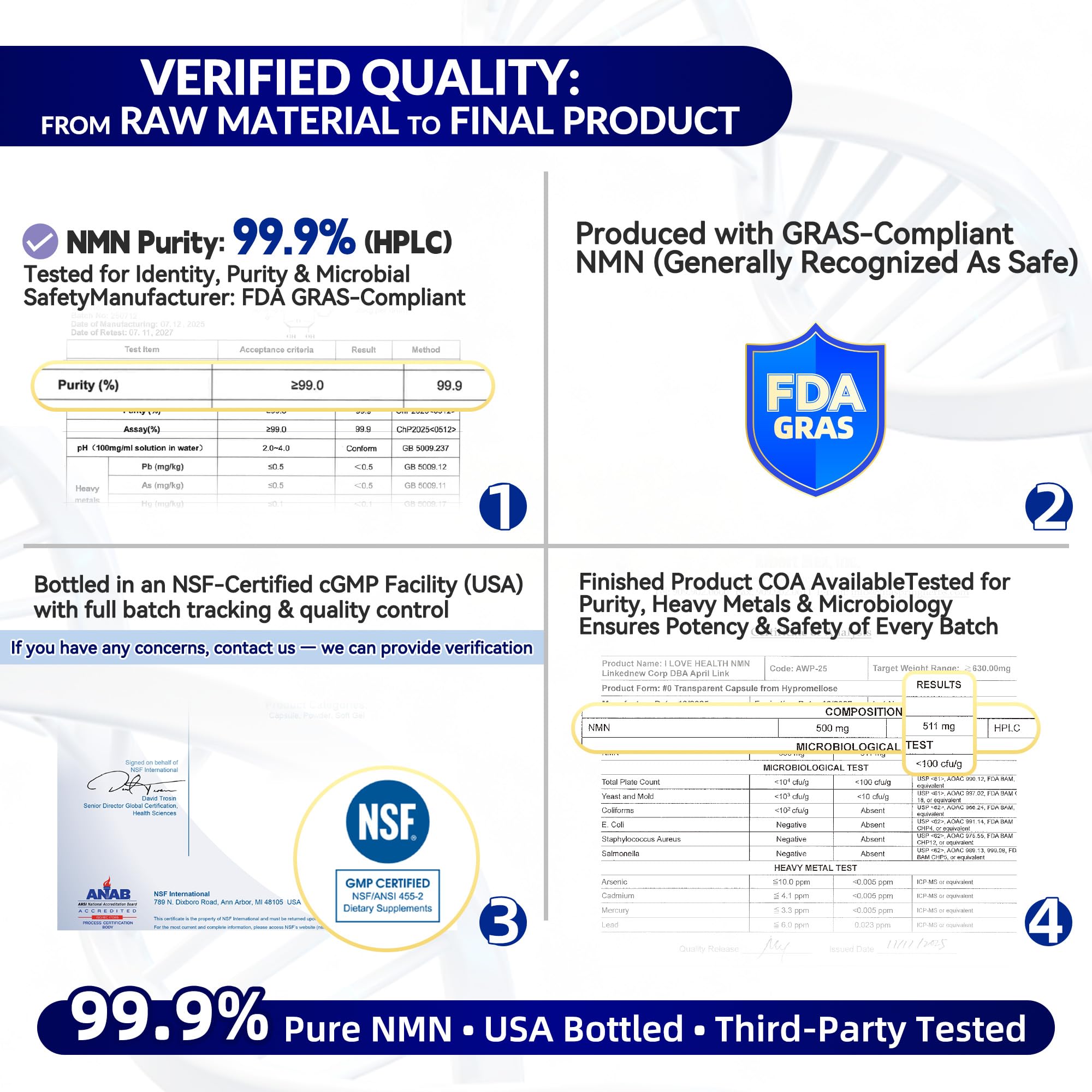 NMN 500MG Per Capsule – High Purity 99.9% NMN, NAD+ Support for Cellular Energy & Healthy Aging, 60 Capsules, Third-Party Tested, cGMP Made in USA I LOVE HEALTH buy supplements canada