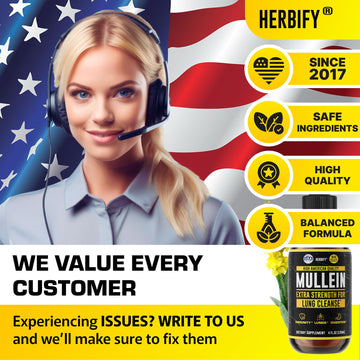 HERBIFY Mullein Drops - Lung Cleanse - Leaf Extract - Powerful Mullein for Immune Support,Detox & Respiratory Support - Made in USA
