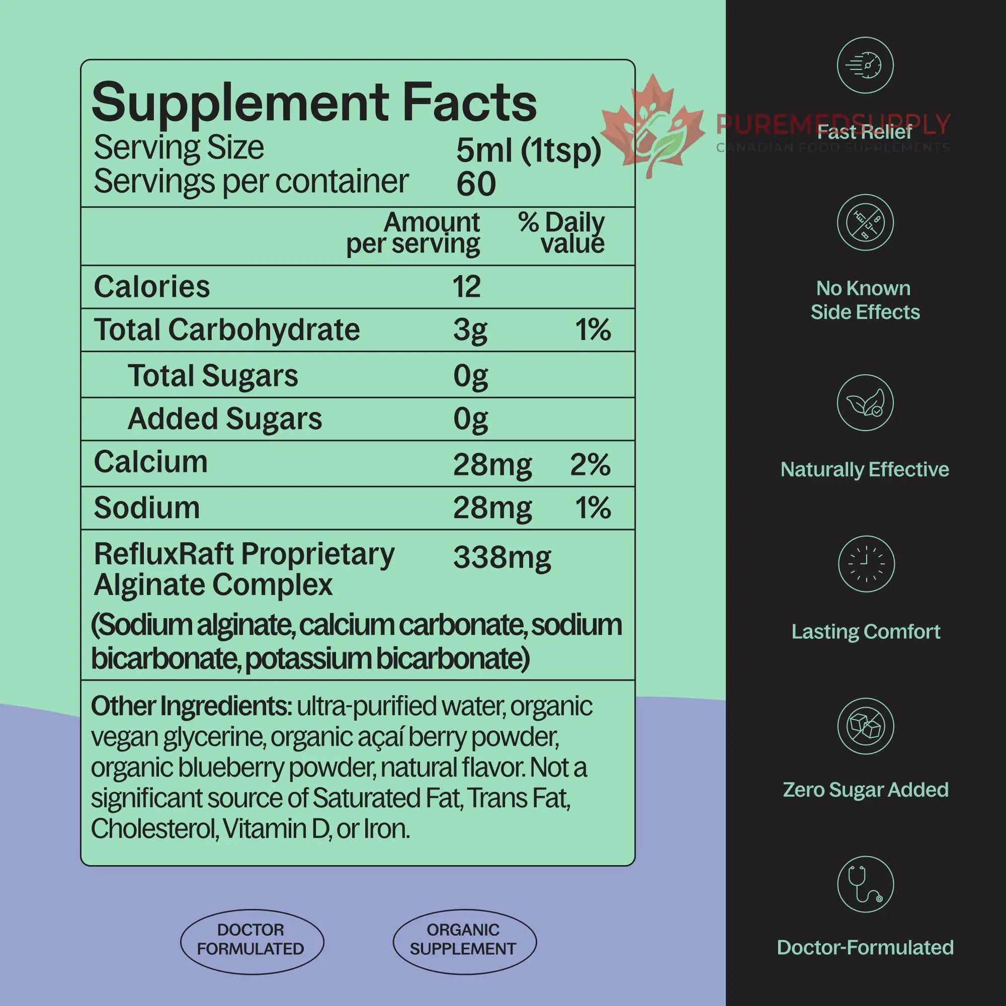 RefluxRaft Acid Reflux Therapy with Organic Alginate, Pregnancy Safe, Fast & Long-Lasting GERD & LPR Support, Zero Sugar, Gluten-Free, Low Sodium, Berry Burst, 60 Gel Servings, 10 OZ Bottle RefluxRaft buy supplements canada