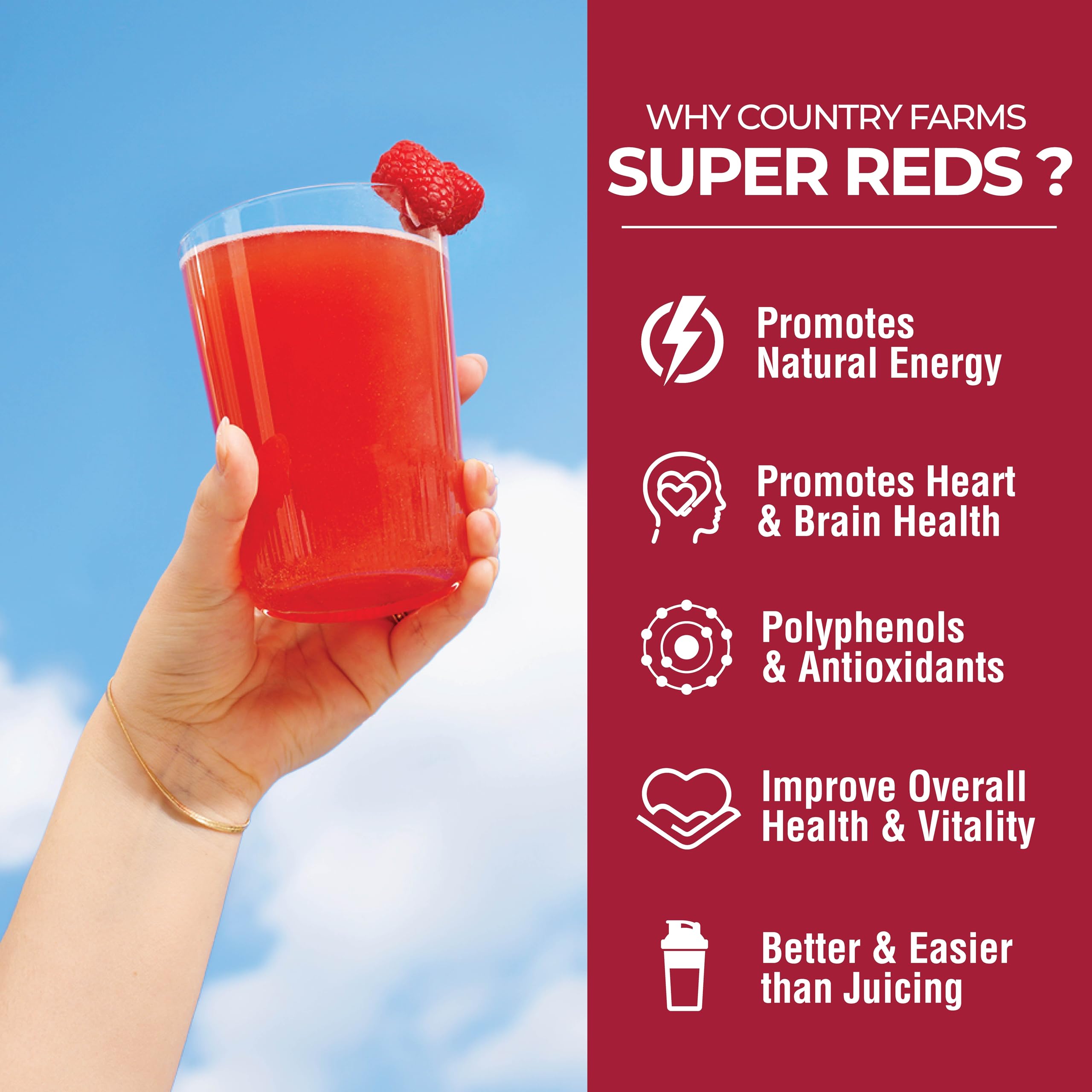 COUNTRY FARMS Super Reds, Energizing Polyphenol Superfood, 48 Super Fruits and Berries, Powerful Antioxidants and Polyphenols, Supports Energy, 20 Servings, Mixed Berry Flavor Country Farms buy supplements canada