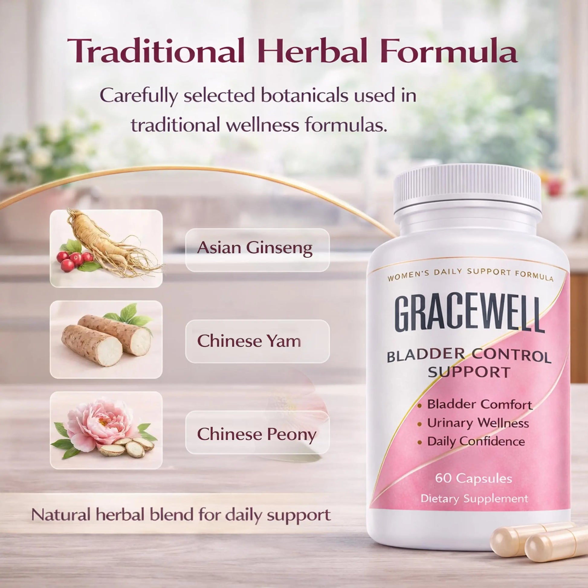 DXWXH Gracewell Bladder Wellness Supplement for Women & Men, Herbal Support with Asian Ginseng, Chinese Yam, Chinese Peony, Urinary Tract Health Formula, 60 Capsules (1) DXWXH buy supplements canada