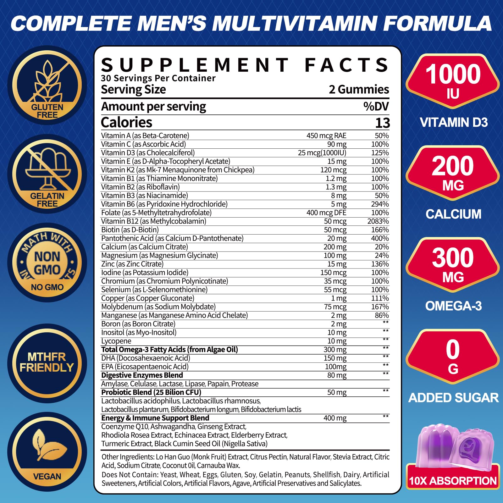 Ceecisee Men’s Methylated Multivitamin Gummies: Chewable Multivitamins Mens Gummy with Omega Probiotic Magnesium Zinc Vitamins B12 D3 - No Iron Daily Supplement Support Energy Immune for Men(120Count) Ceecisee buy supplements canada