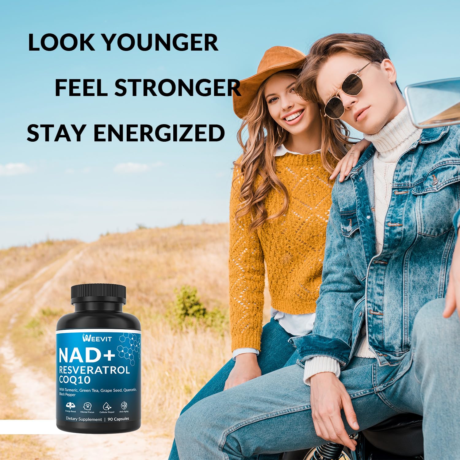 WEEVIT NAD+ Resveratrol Supplement with COQ10, Quercetin, Turmeric, NAD+ Supplement for Men and Women - Energy, Focus & Anti-Aging Support - Gluten Free, Non-GMO WEEVIT buy supplements canada