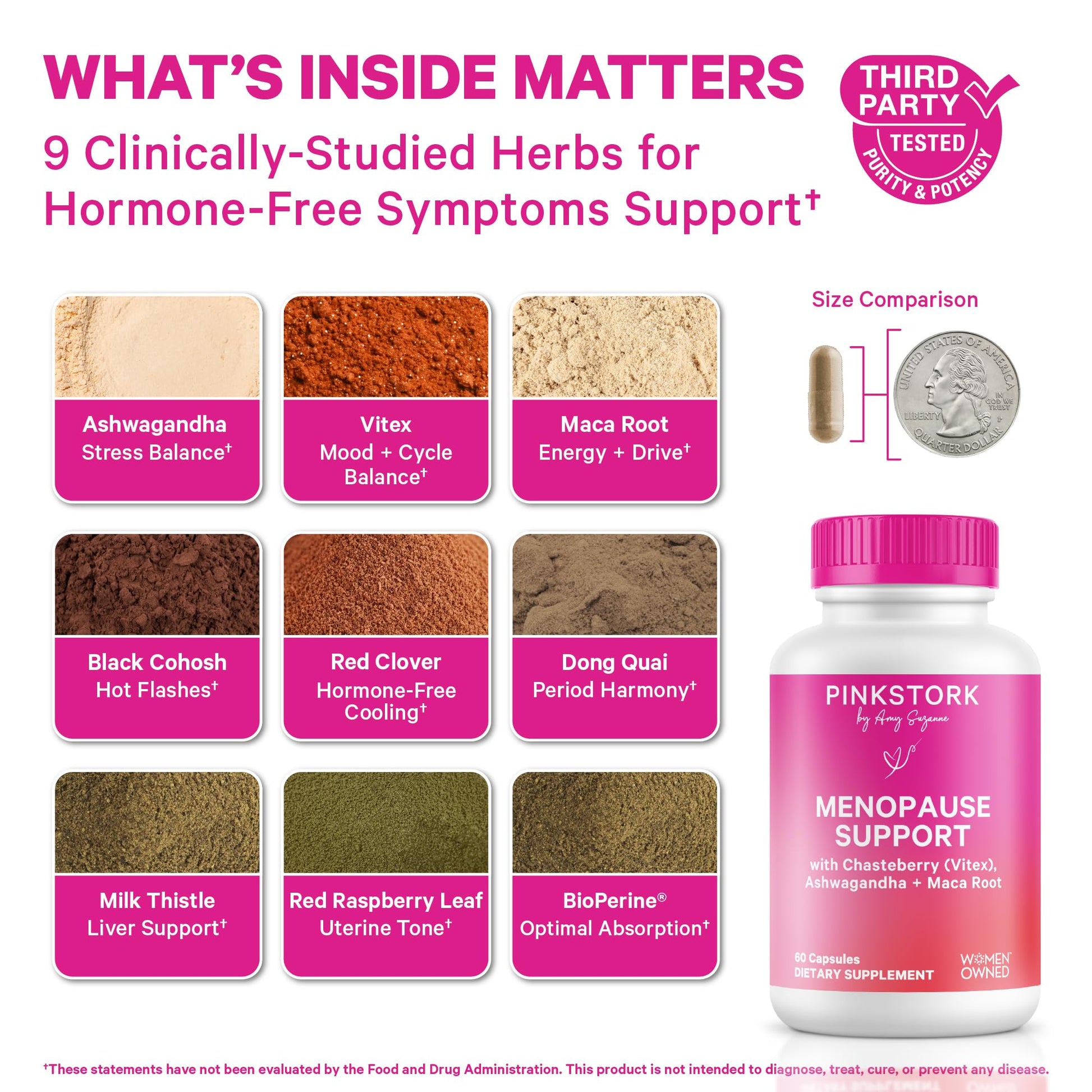 Pink Stork Menopause Support for Women - Hot Flash, Mood, Sleep, Weight, Cortisol & Hormonal Balance - Vegan, Estrogen-Free Perimenopause Relief - Ashwagandha, Maca - 60 Capsules Pink Stork buy supplements canada