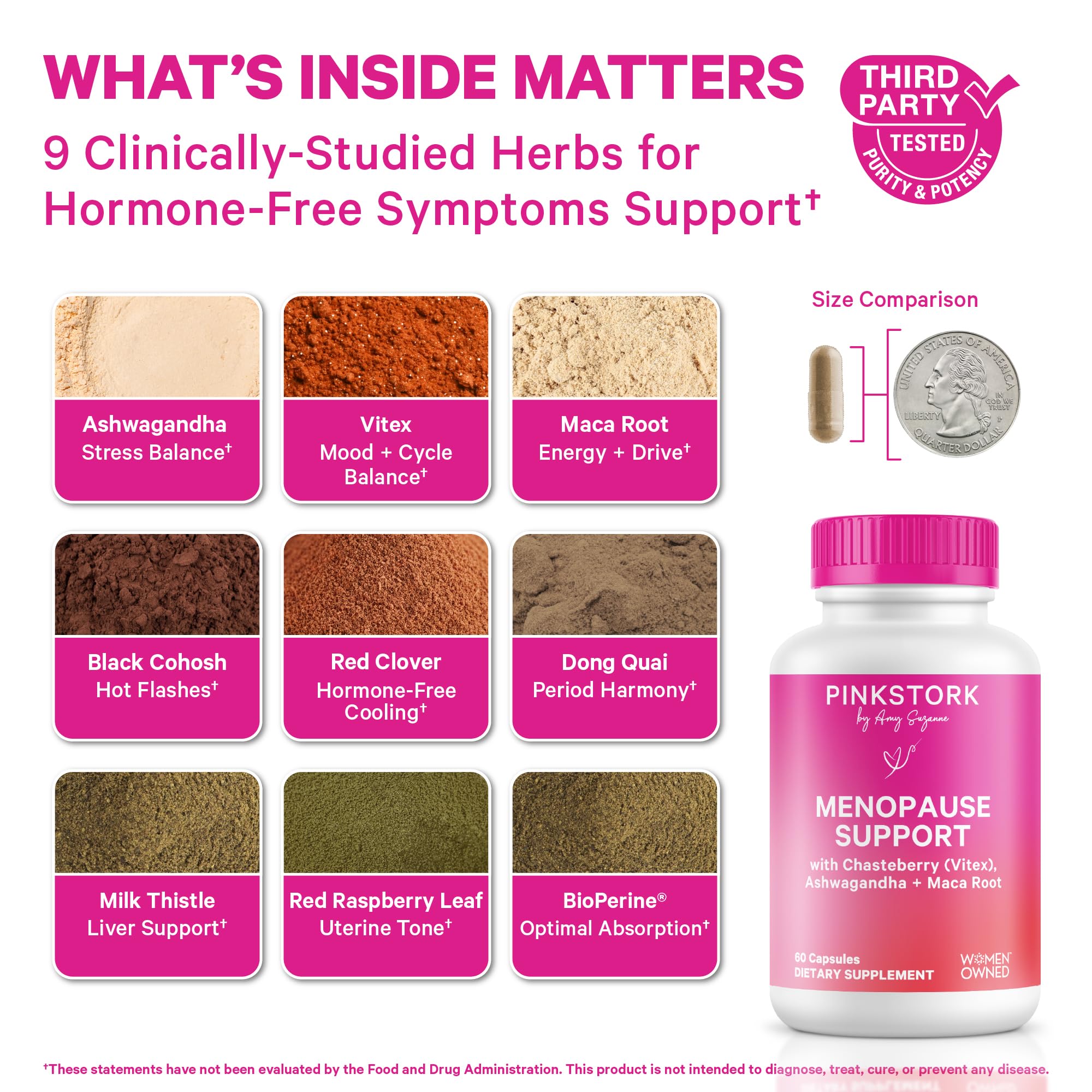 Pink Stork Menopause Support for Women - Hot Flash, Mood, Sleep, Weight, Cortisol & Hormonal Balance - Vegan, Estrogen-Free Perimenopause Relief - Ashwagandha, Maca - 60 Capsules Pink Stork buy supplements canada