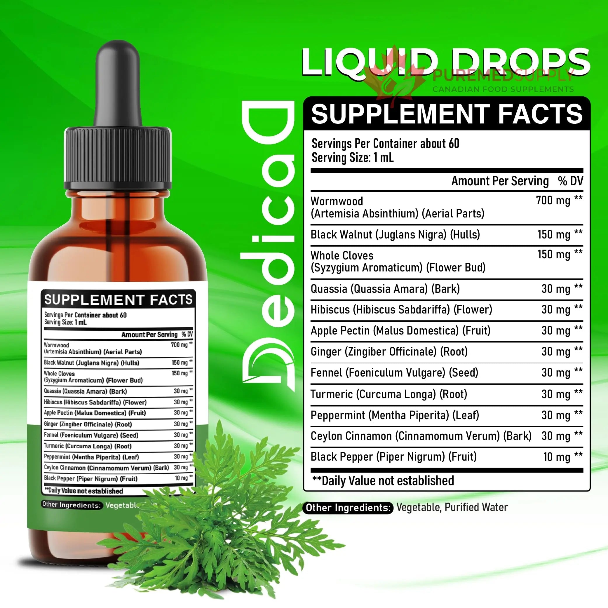 DEDICAD 12in1 Wormwood Liquid Drops - Black Walnut Wormwood Tincture Liquid Extract Whole Cloves and 9 More Herbs - 60 Days Supply DEDICAD buy supplements canada